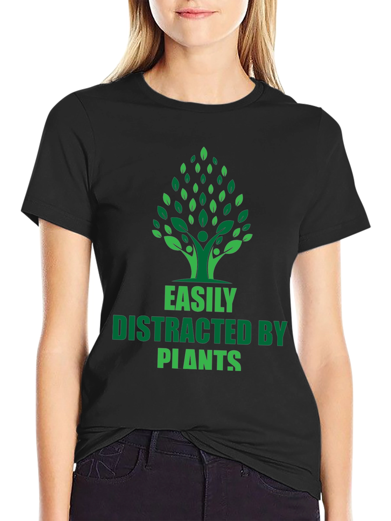 Black Easily Distracted by Plants Graphic T-Shirt view 2