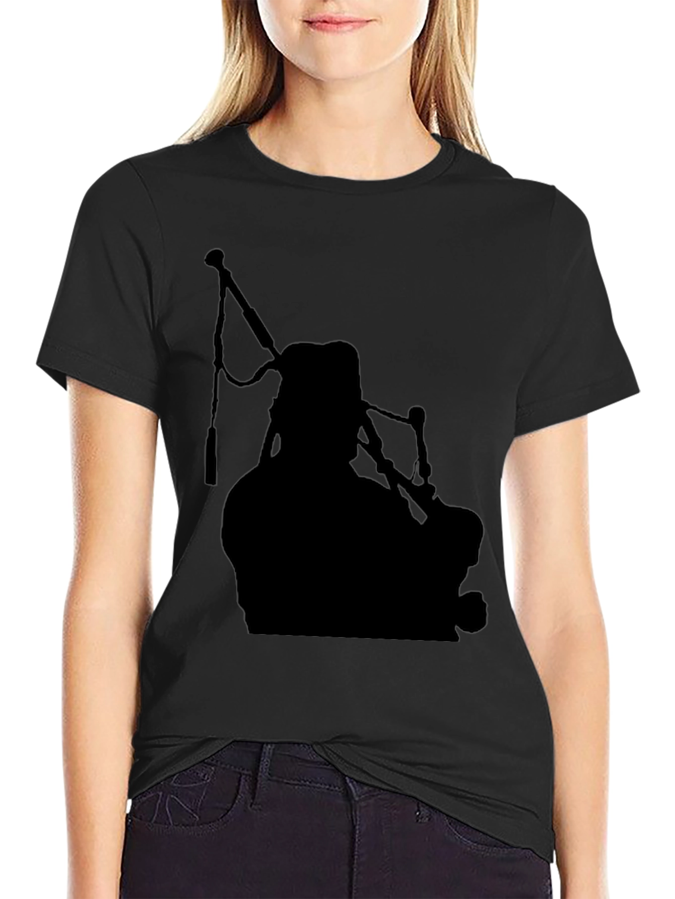 Black Bagpiper Silhouette Black T-Shirt view 2