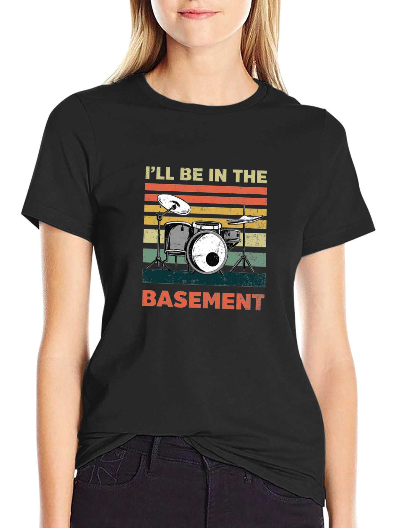 Black I'll Be In The Basement Drummer T-Shirt view 2