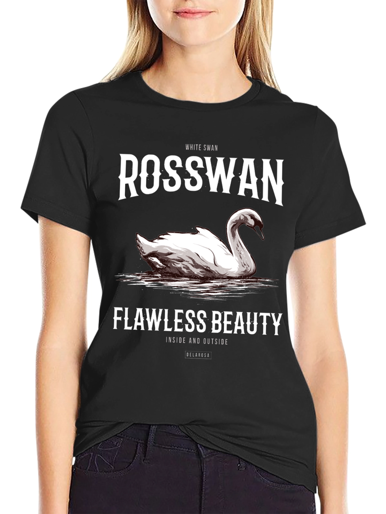 Black Rosswan White Swan Graphic Tee - Flawless Beauty T-Shirt view 2