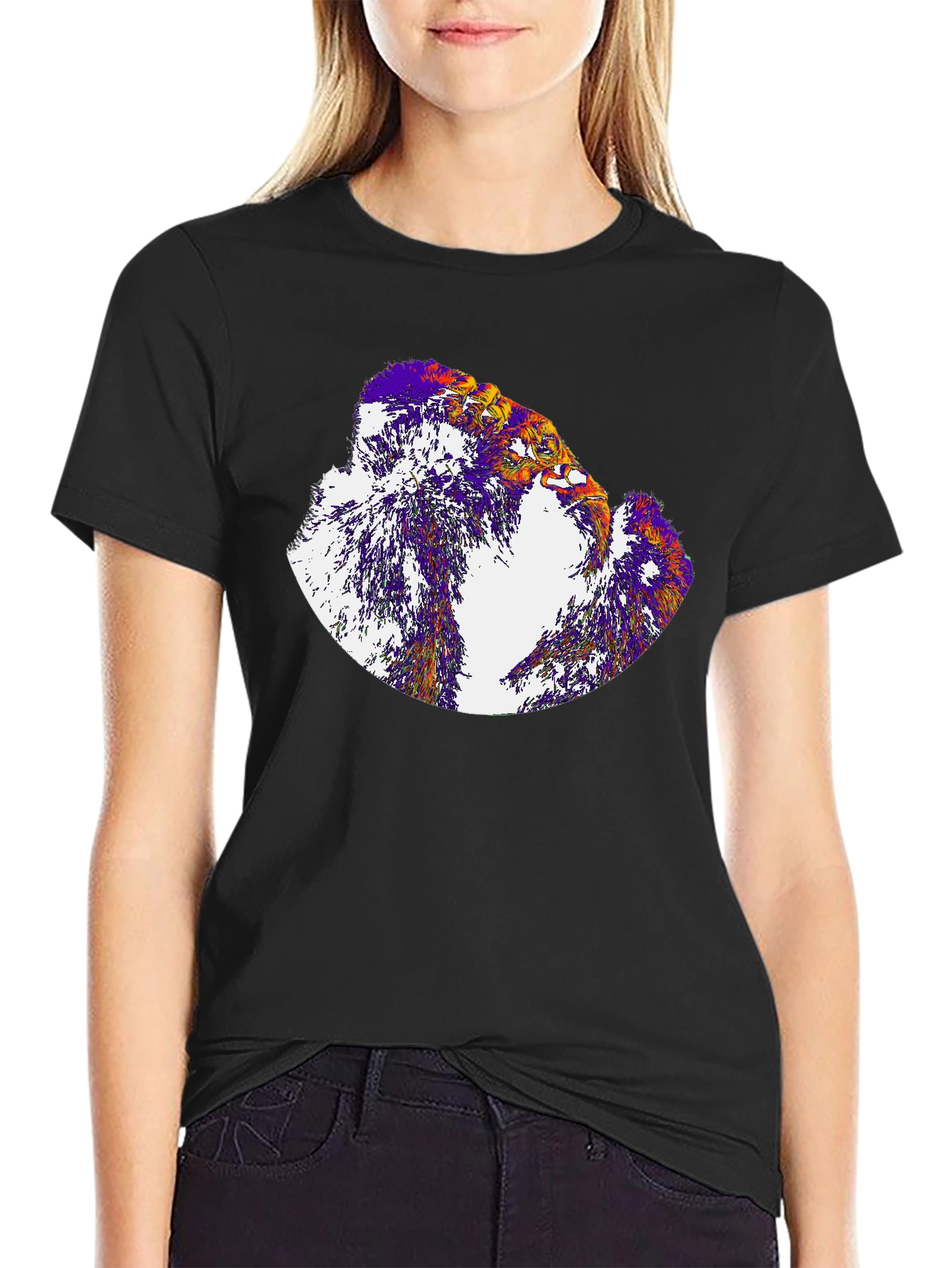 Black Abstract Eagle Graphic Tee - Black Cotton Blend Shirt view 2