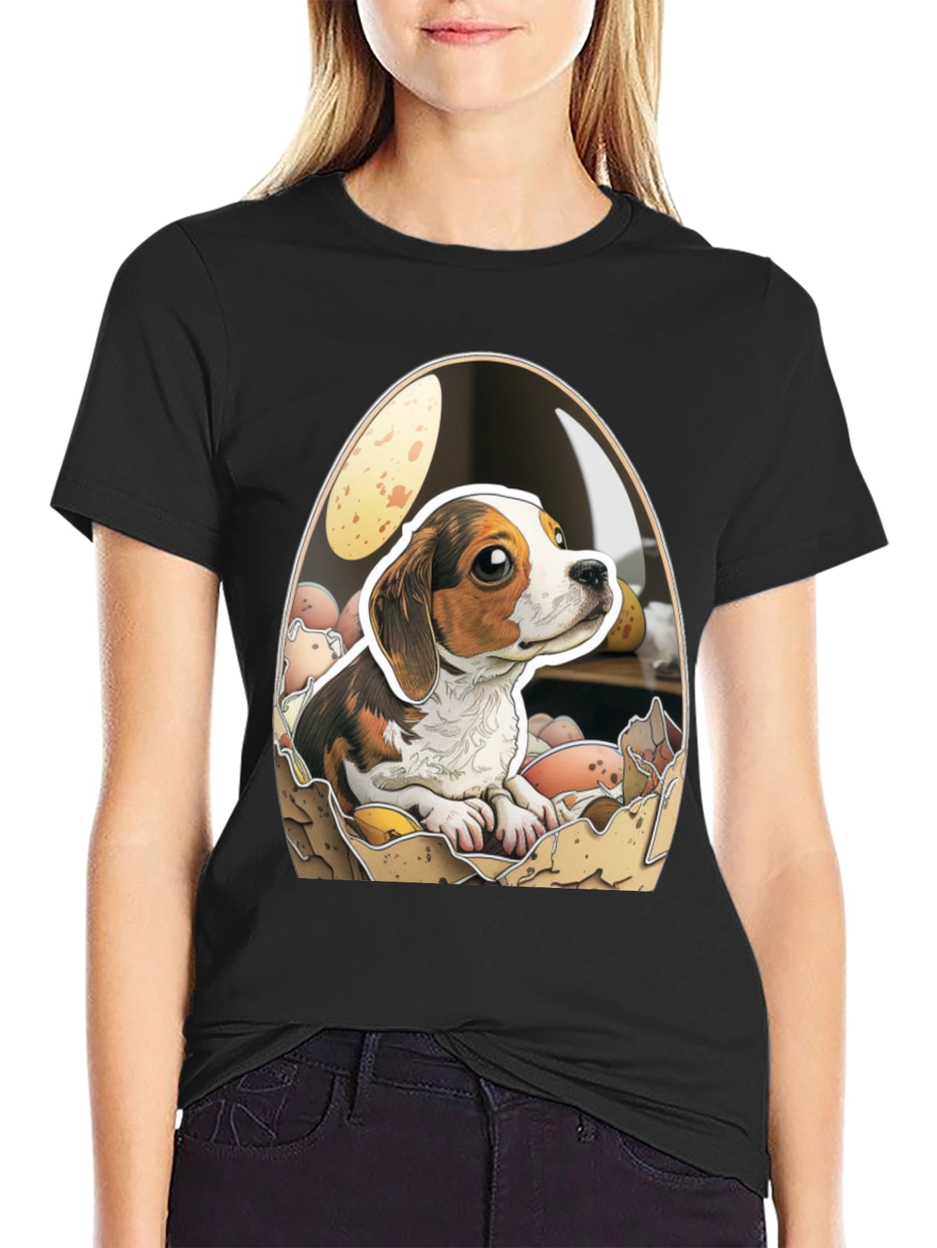 Black Eggcellent Beagle T-Shirt view 2