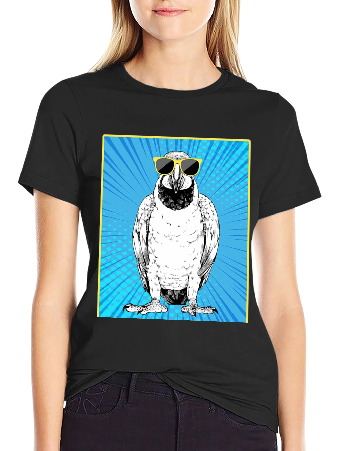 Black Cool Bird Graphic Tee - Black Cotton T-Shirt view 2