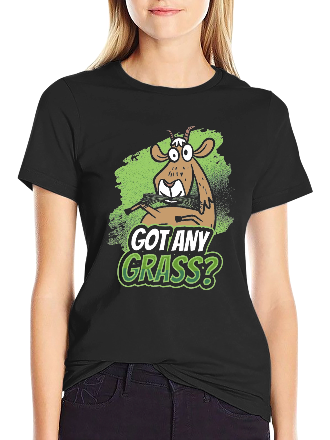 Black Got Any Grass? Graphic Tee - Funny Goat Design view 2
