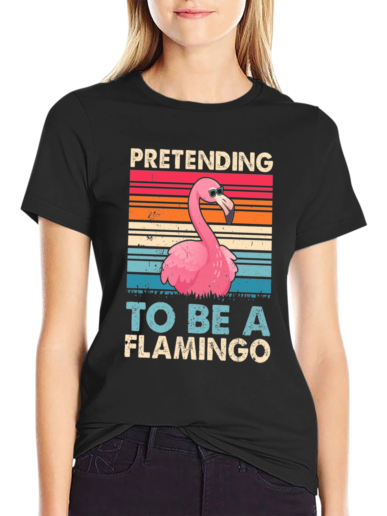 Black Funny Flamingo T-Shirt - Pretending to be a Flamingo view 2