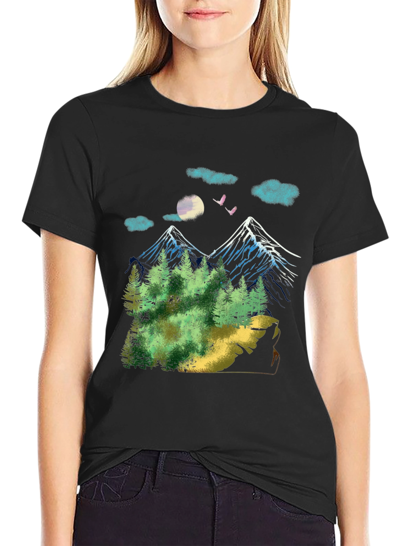 Black Mountain Landscape Graphic T-Shirt view 2