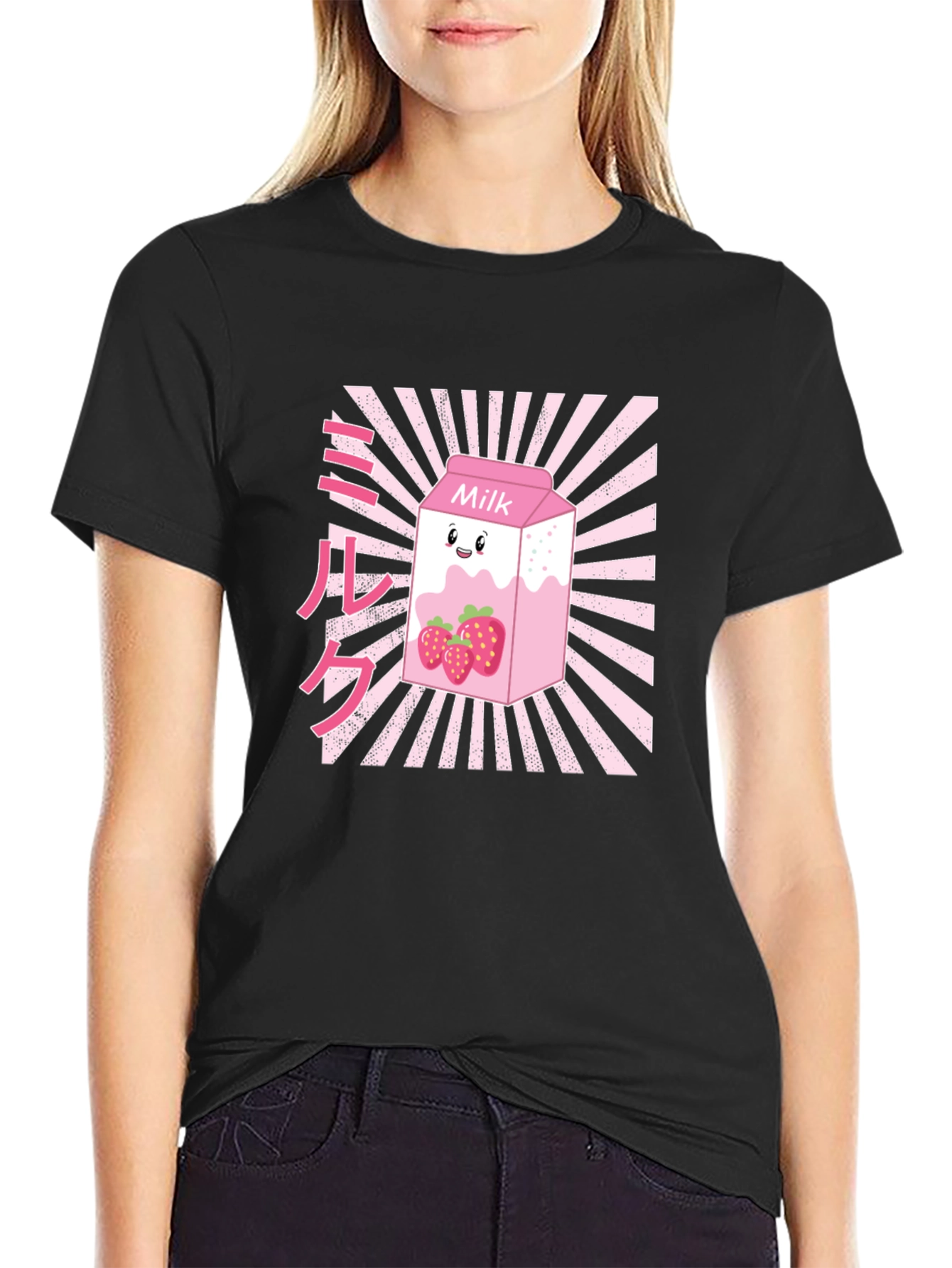 Black Strawberry Milk Graphic T-Shirt - Black view 2