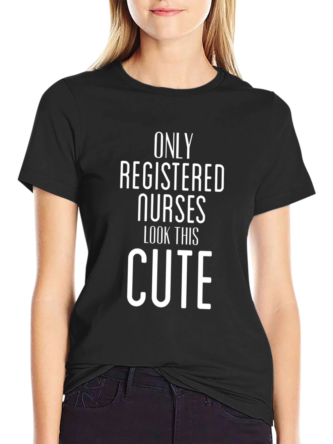 Black Registered Nurse Cute Black Tee view 2