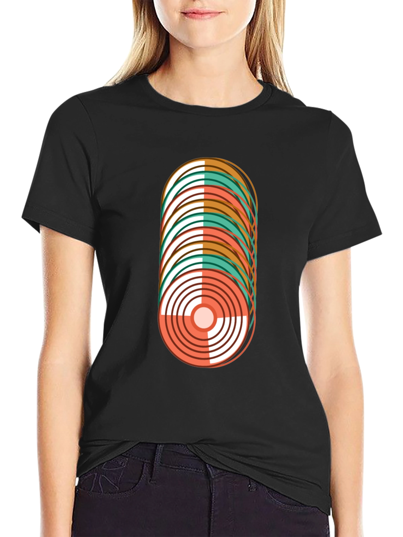 Black Retro Record Stack Graphic Tee view 2