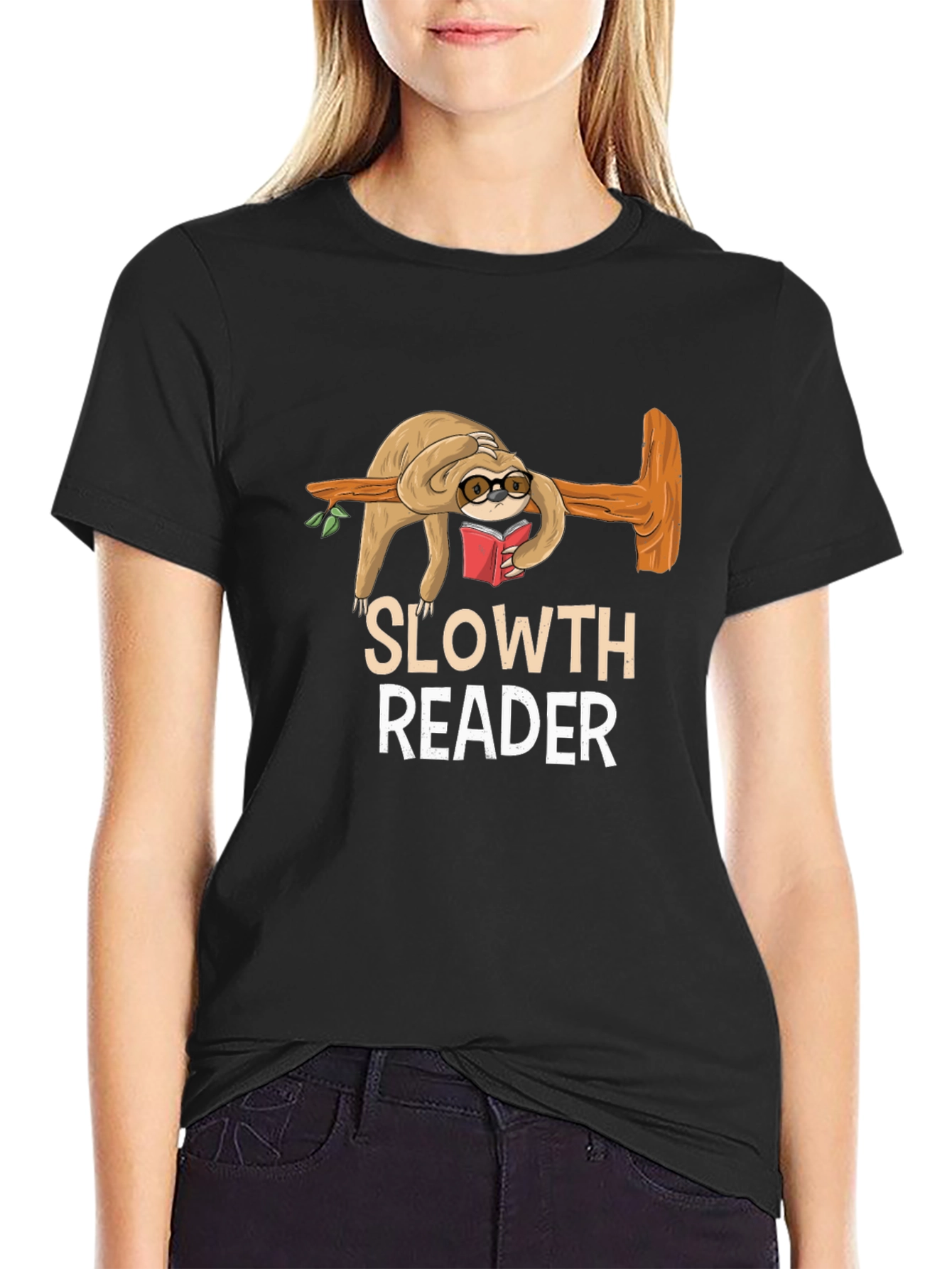 Black Sloth Reader Graphic Tee - Book Lover Shirt view 2