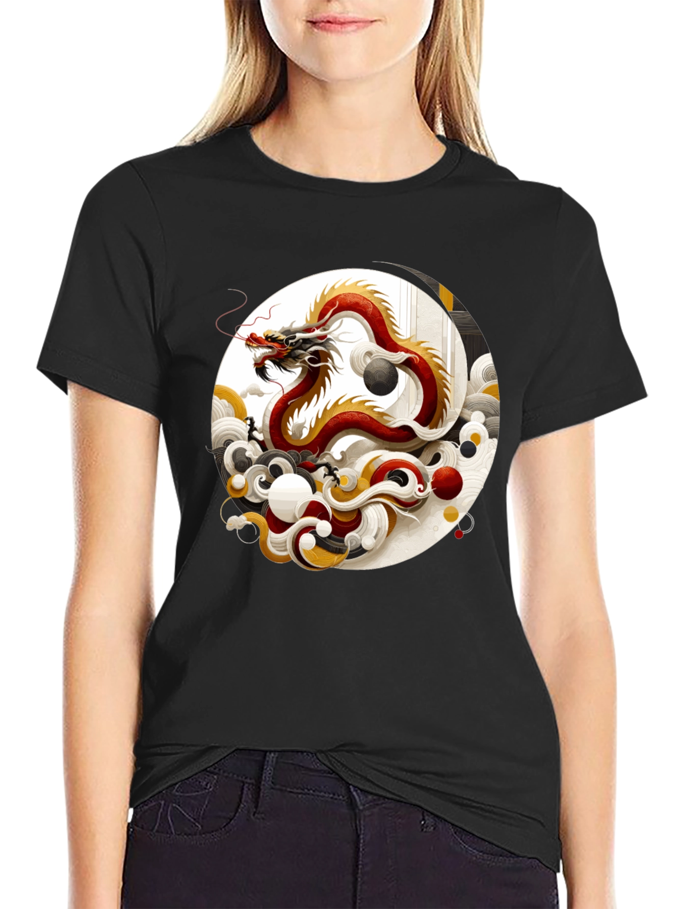 Black Yin Yang Dragon Graphic Tee view 2