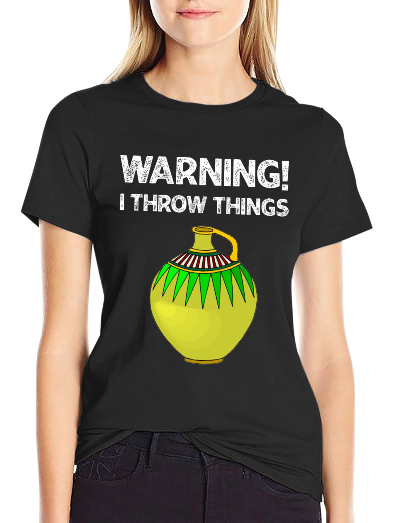 Black Warning! I Throw Things - Novelty Graphic Tee view 2