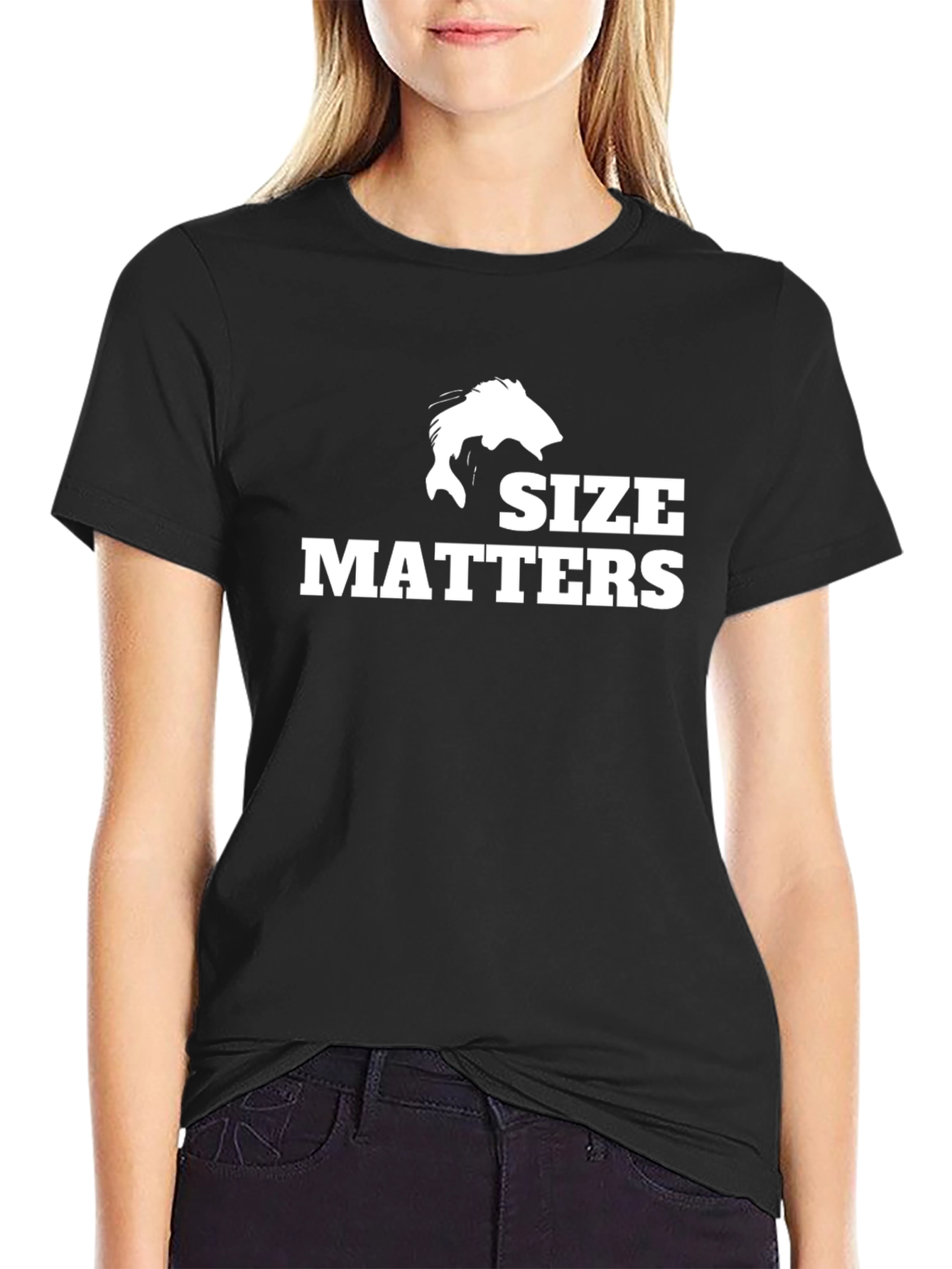 Black Size Matters Fish T-Shirt - Black Cotton Tee view 2