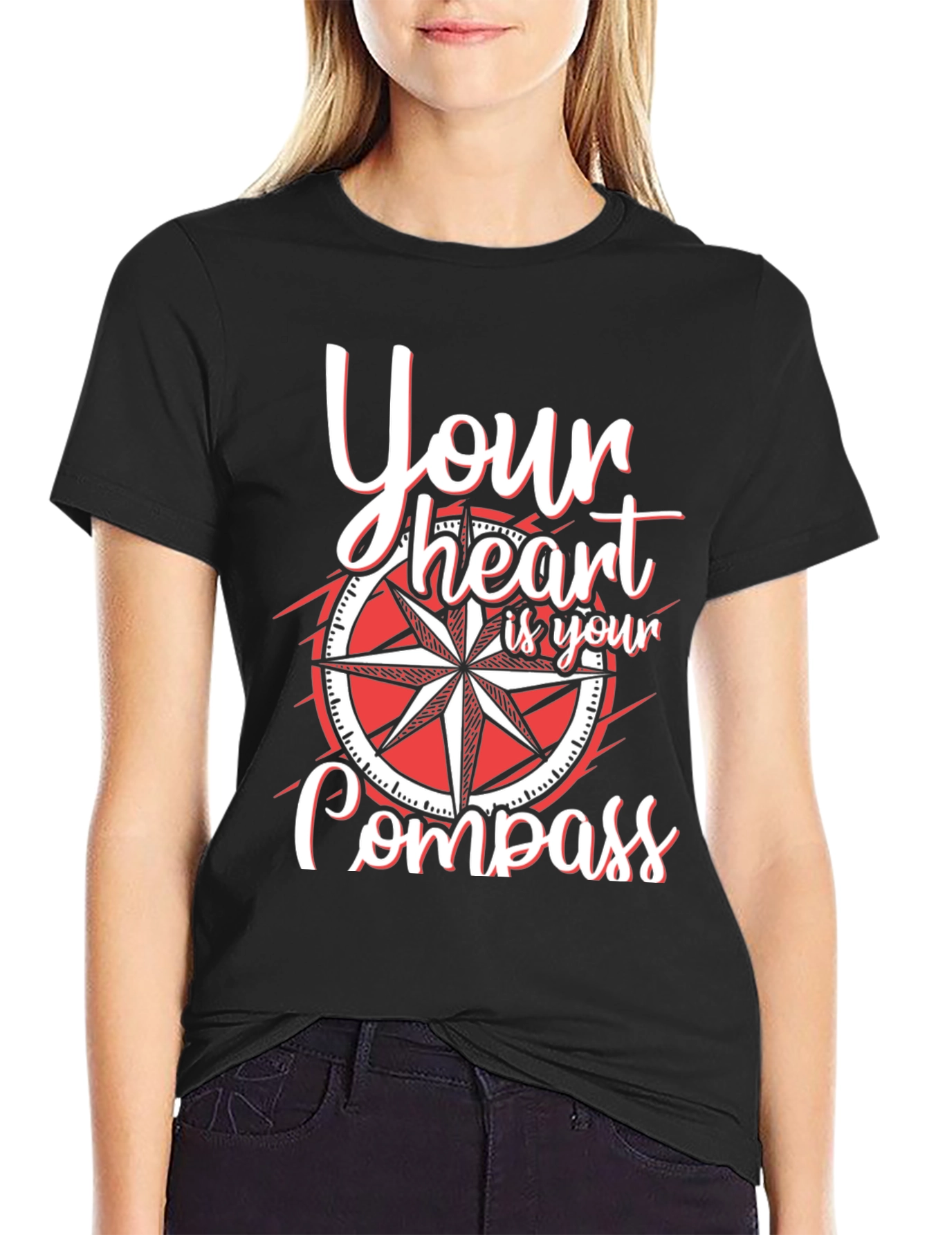Black Heart Compass Graphic T-Shirt view 2