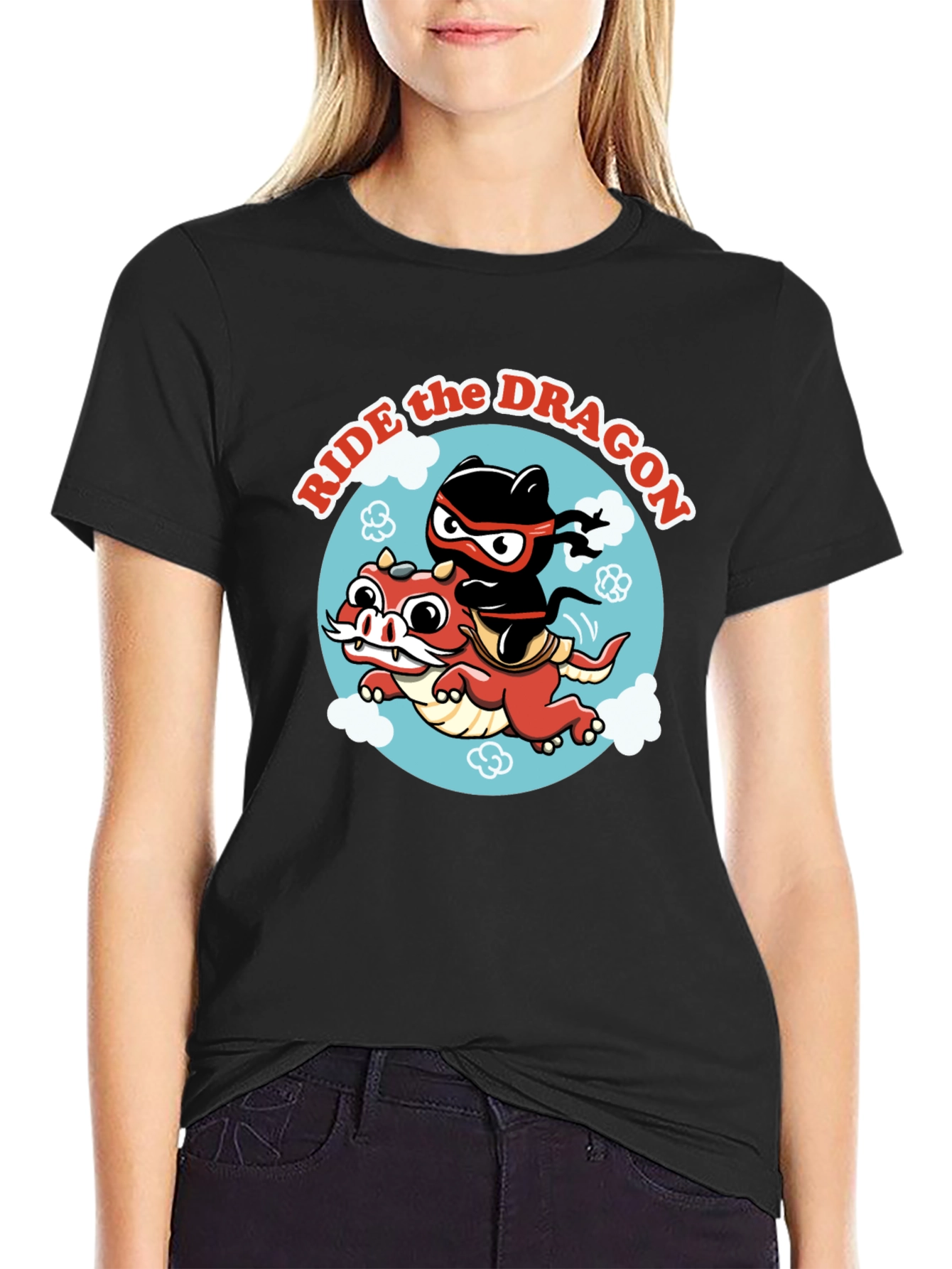 Black Ride the Dragon Graphic T-Shirt - Ninja Style! view 2