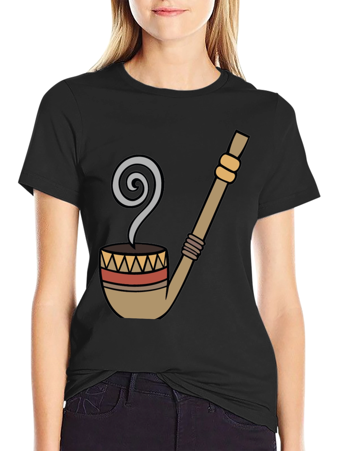 Black Novelty Pipe Graphic Tee - Black Cotton T-Shirt view 2