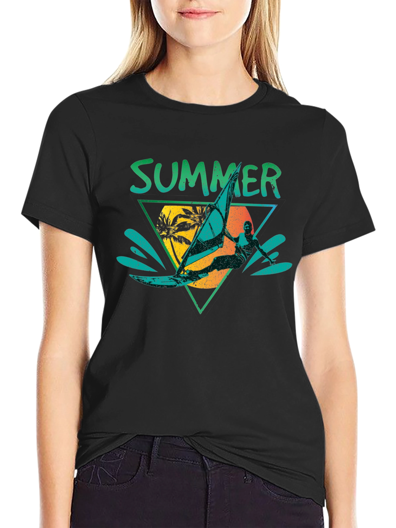 Black Summer Windsurfer Graphic T-Shirt view 2
