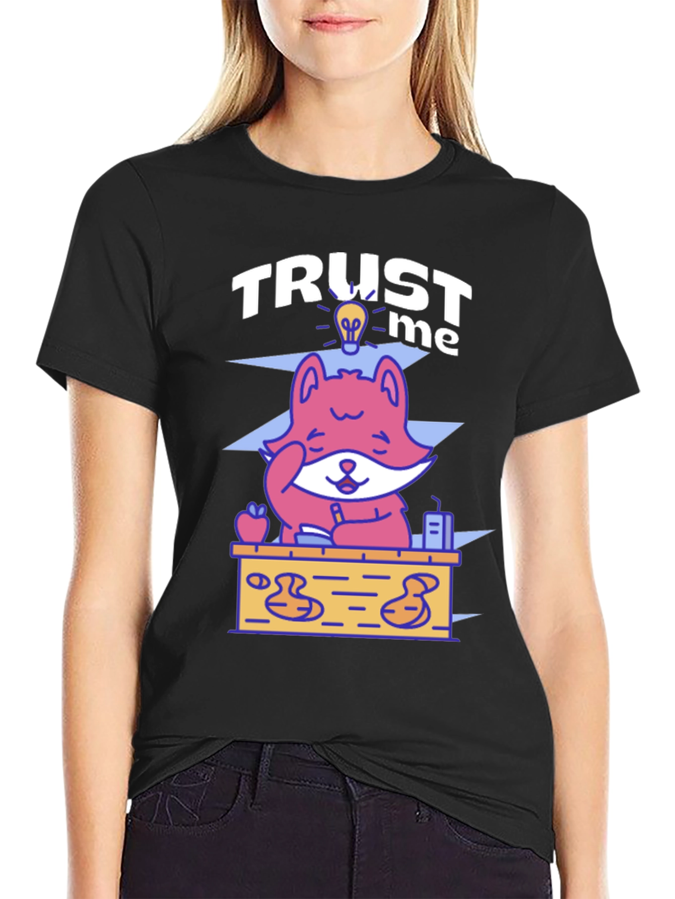 Black Trust Me Fox Graphic Tee - Unisex Crewneck T-Shirt view 2