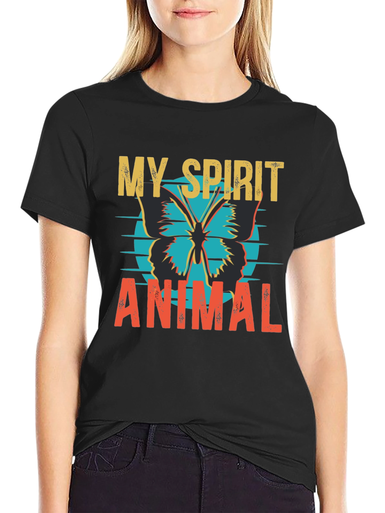 Black Spirit Animal Butterfly Graphic Tee - Stylish Cotton Blend view 2