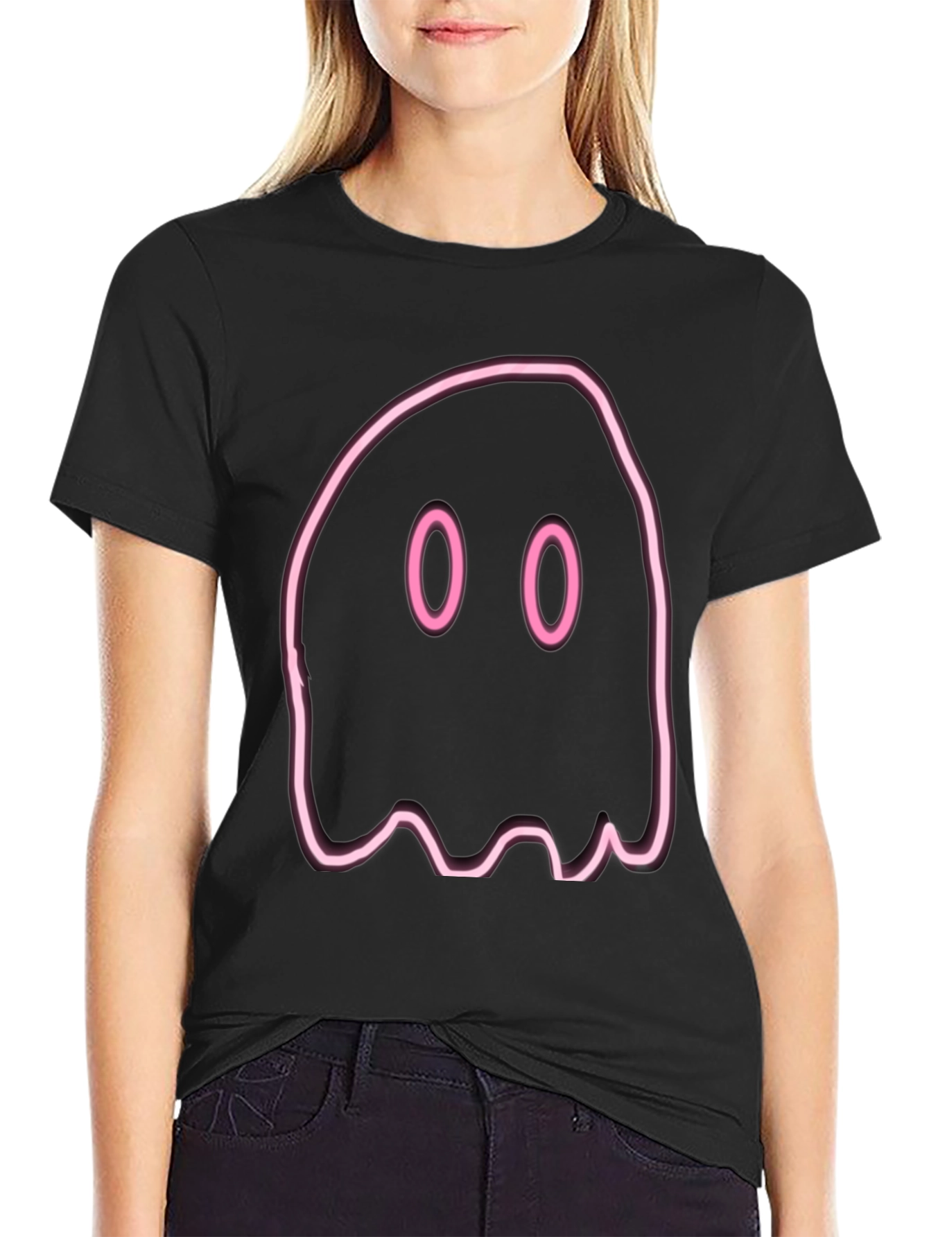 Black Neon Ghost Graphic Tee - Spooky Season Fun! view 2