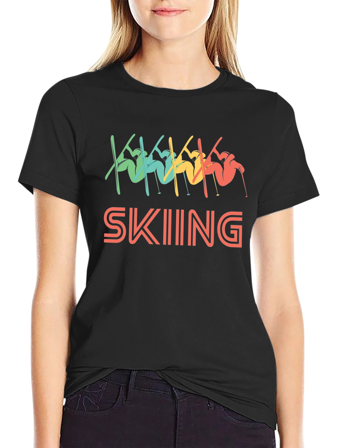 Black Retro Skiing Graphic T-Shirt view 2