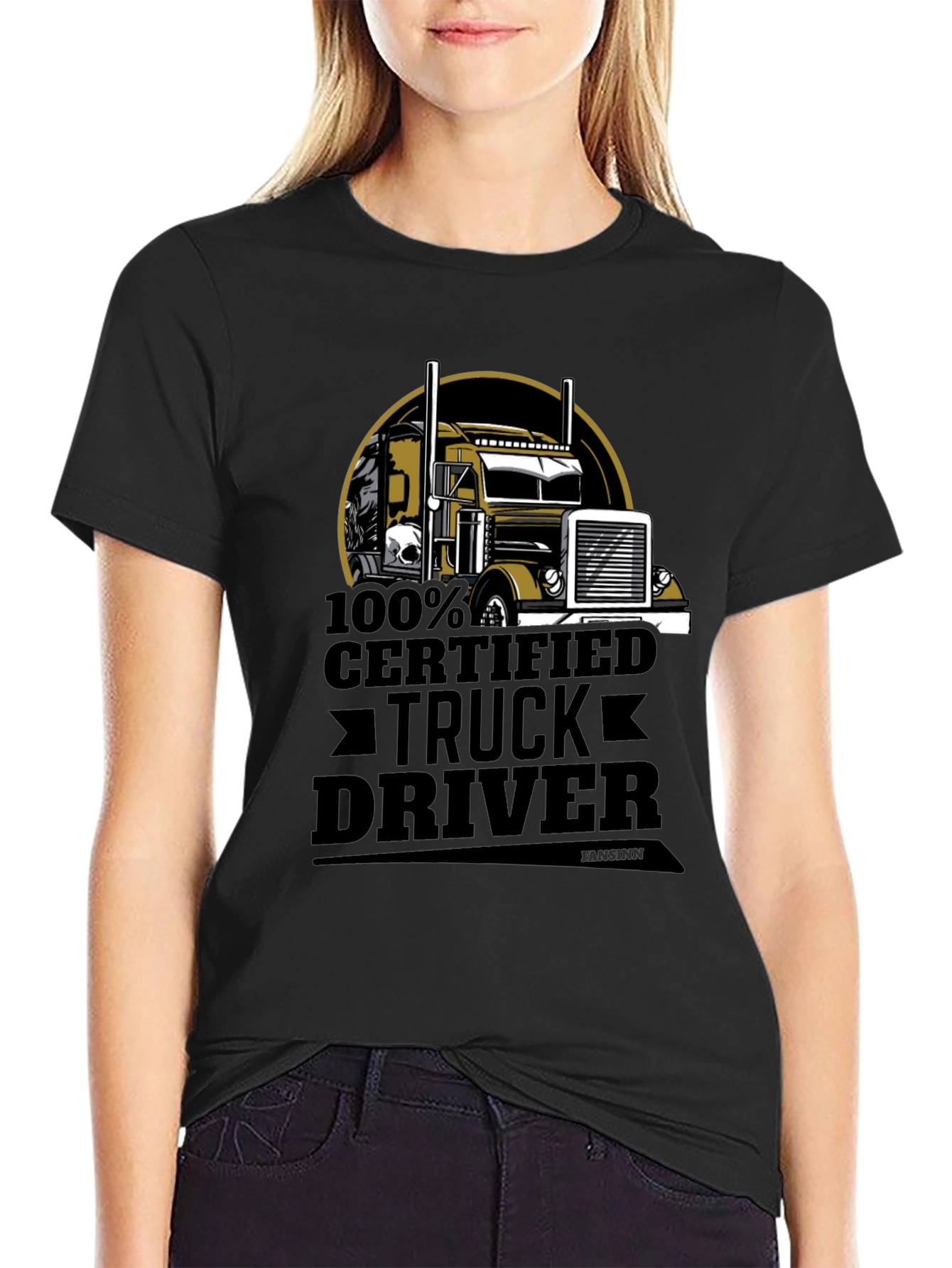 Black 100% Certified Truck Driver Black T-Shirt view 2