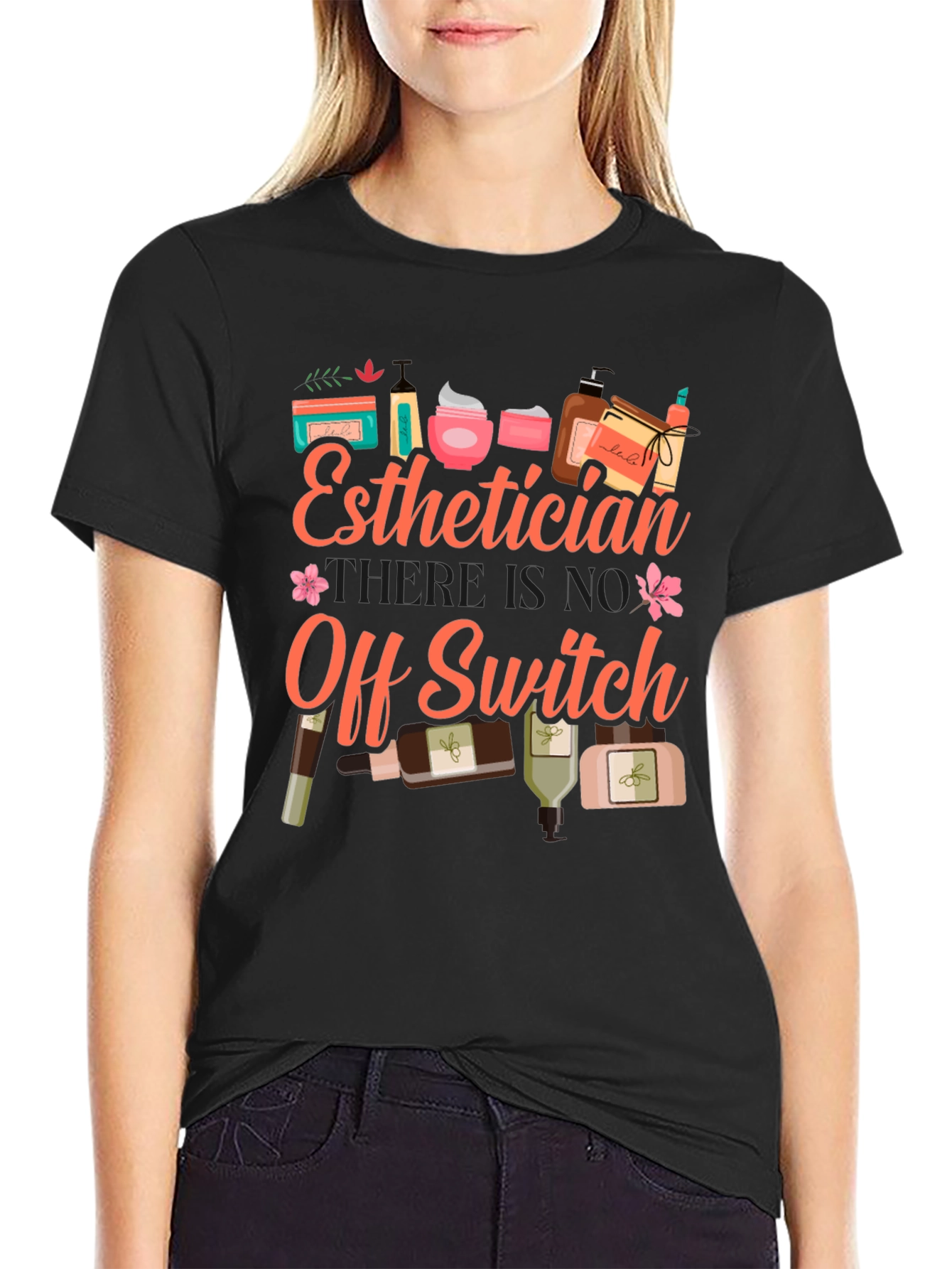 Black Esthetician T-Shirt: No Off Switch, Beauty Pro Tee view 2