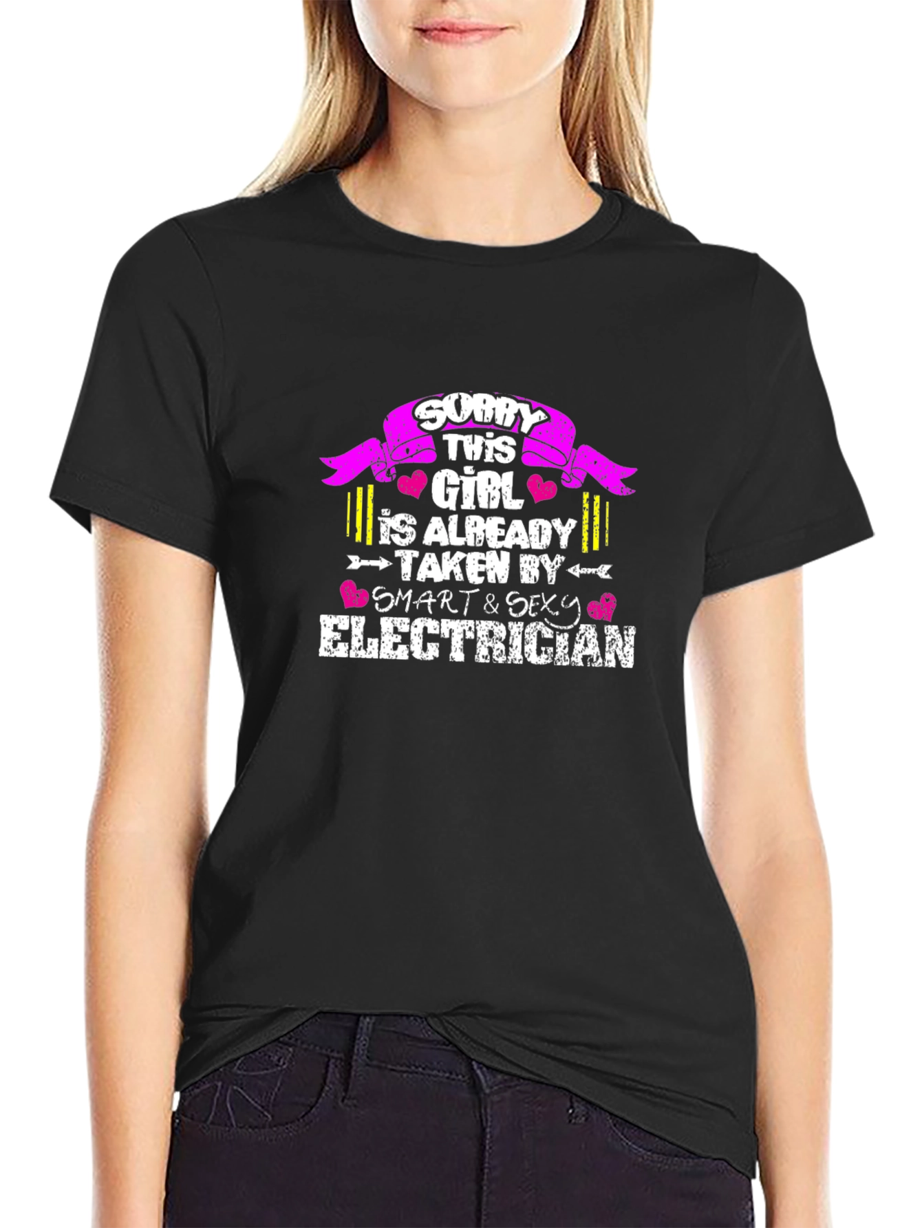 Black Sorry This Girl Is Taken By An Electrician Graphic Tee view 2