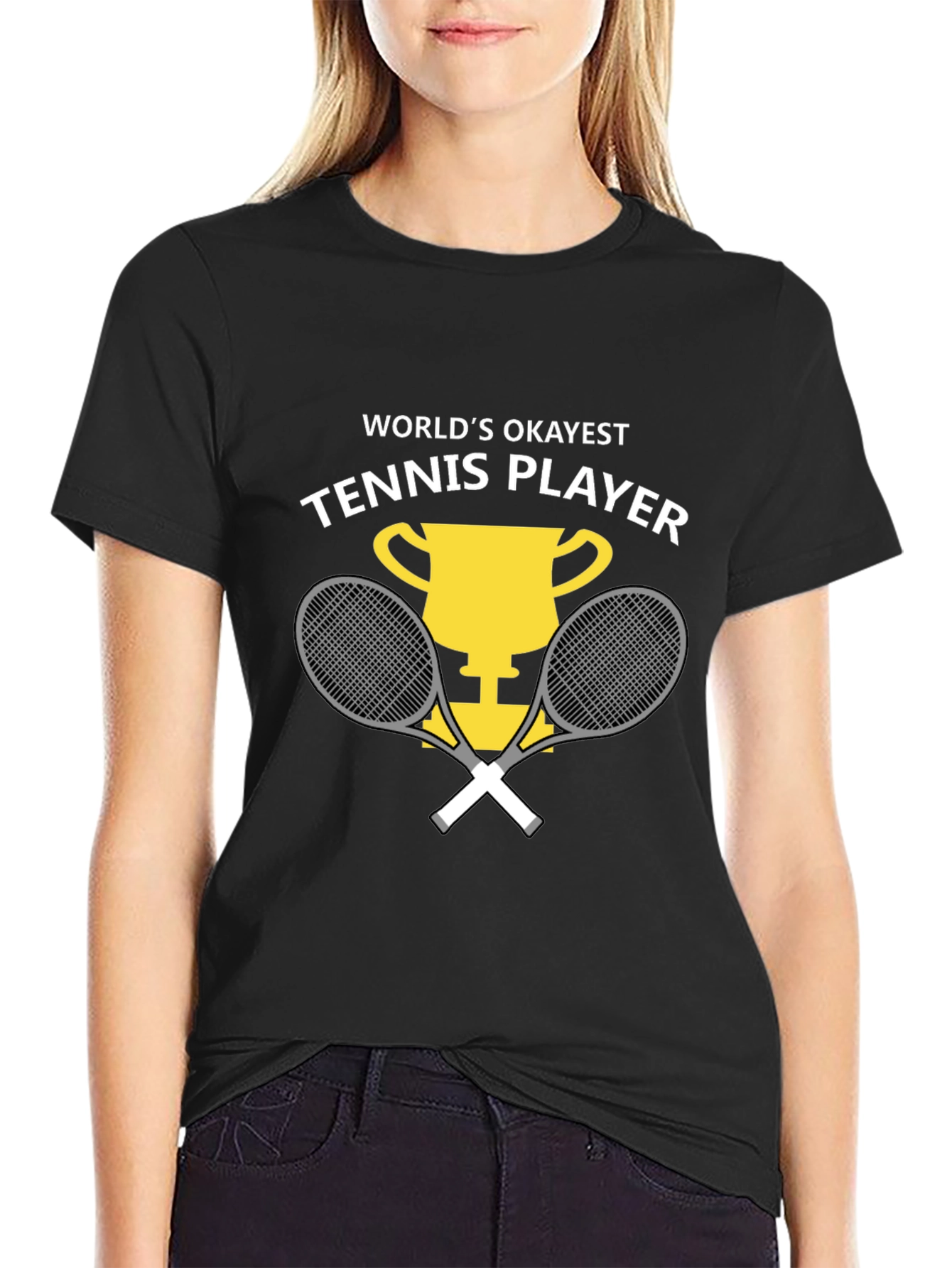 Black World's Okayest Tennis Player Graphic Tee view 2