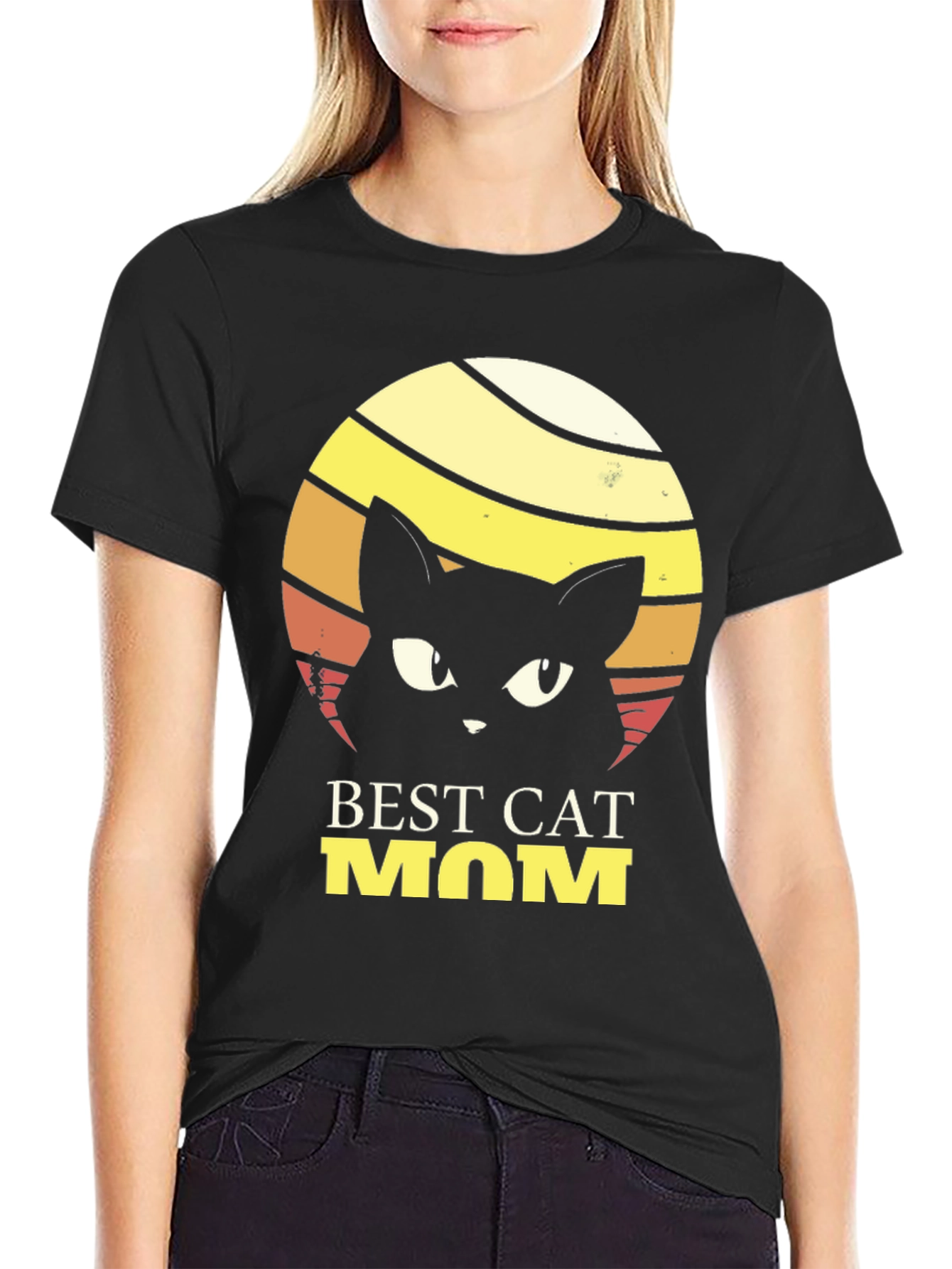 Black Best Cat Mom T-Shirt - Retro Style view 2