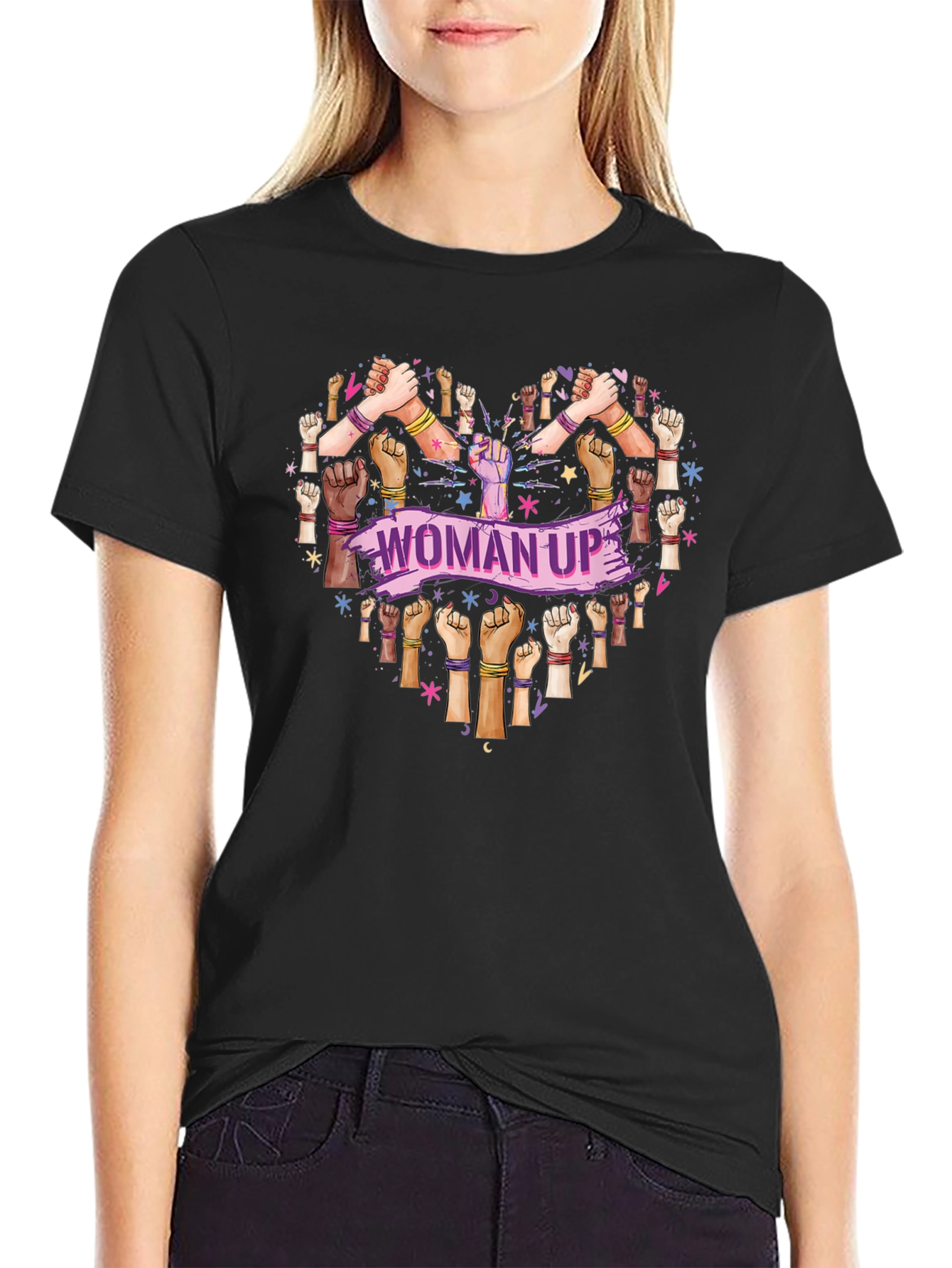Black Woman Up T-Shirt - Heart Graphic Tee view 2