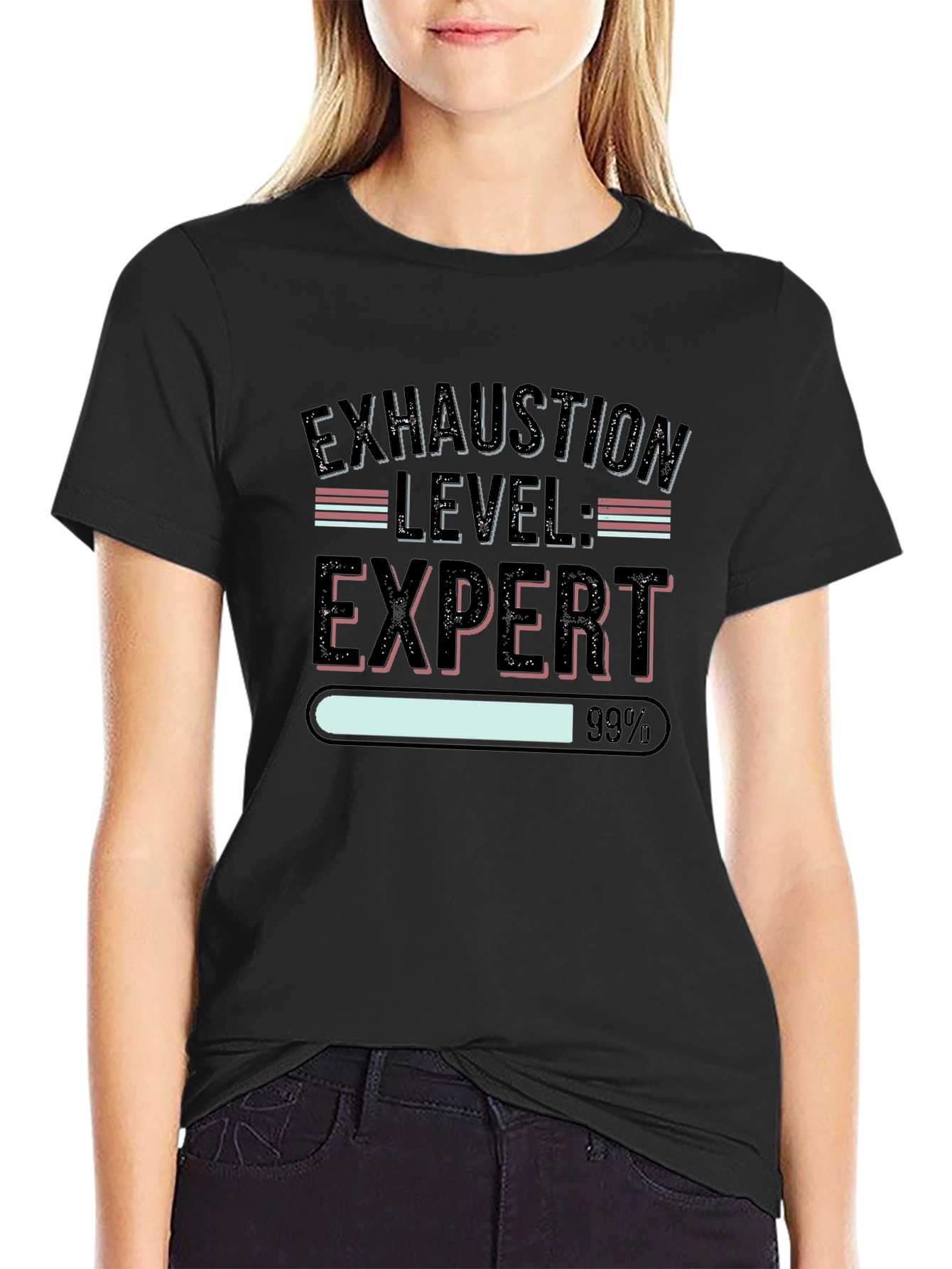 Black Exhaustion Level: Expert Black Graphic Tee view 2