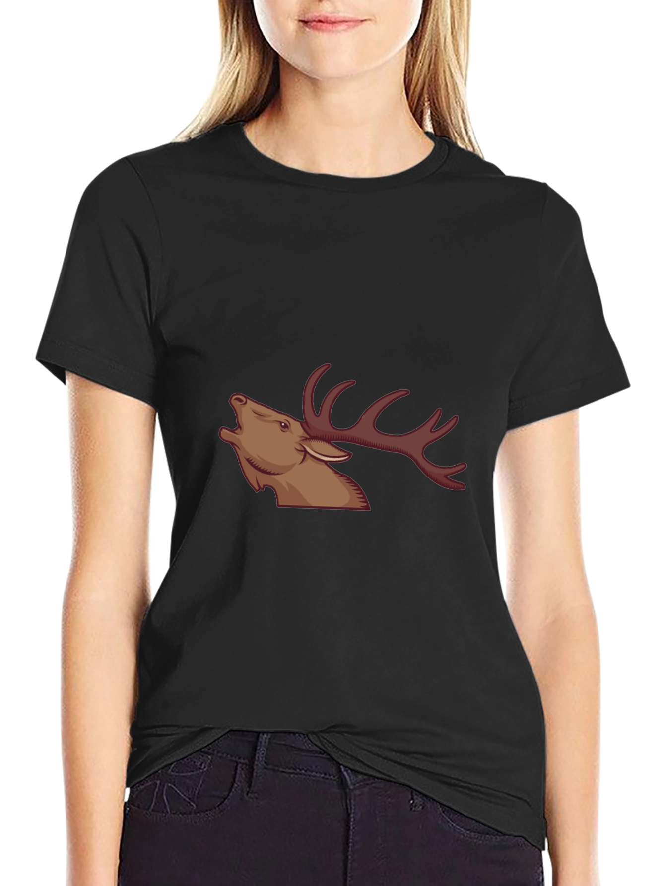 Black Black T-Shirt with Stag Graphic view 2