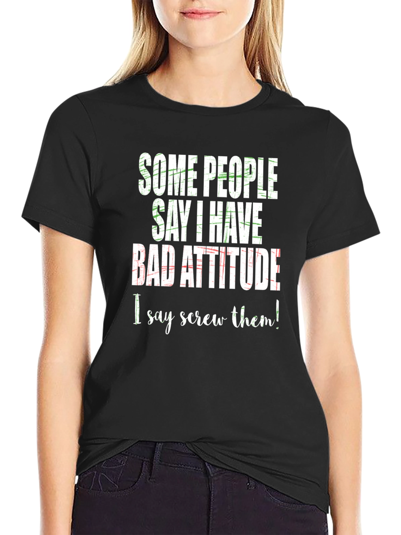 Black Funny Bad Attitude Graphic T-Shirt view 2
