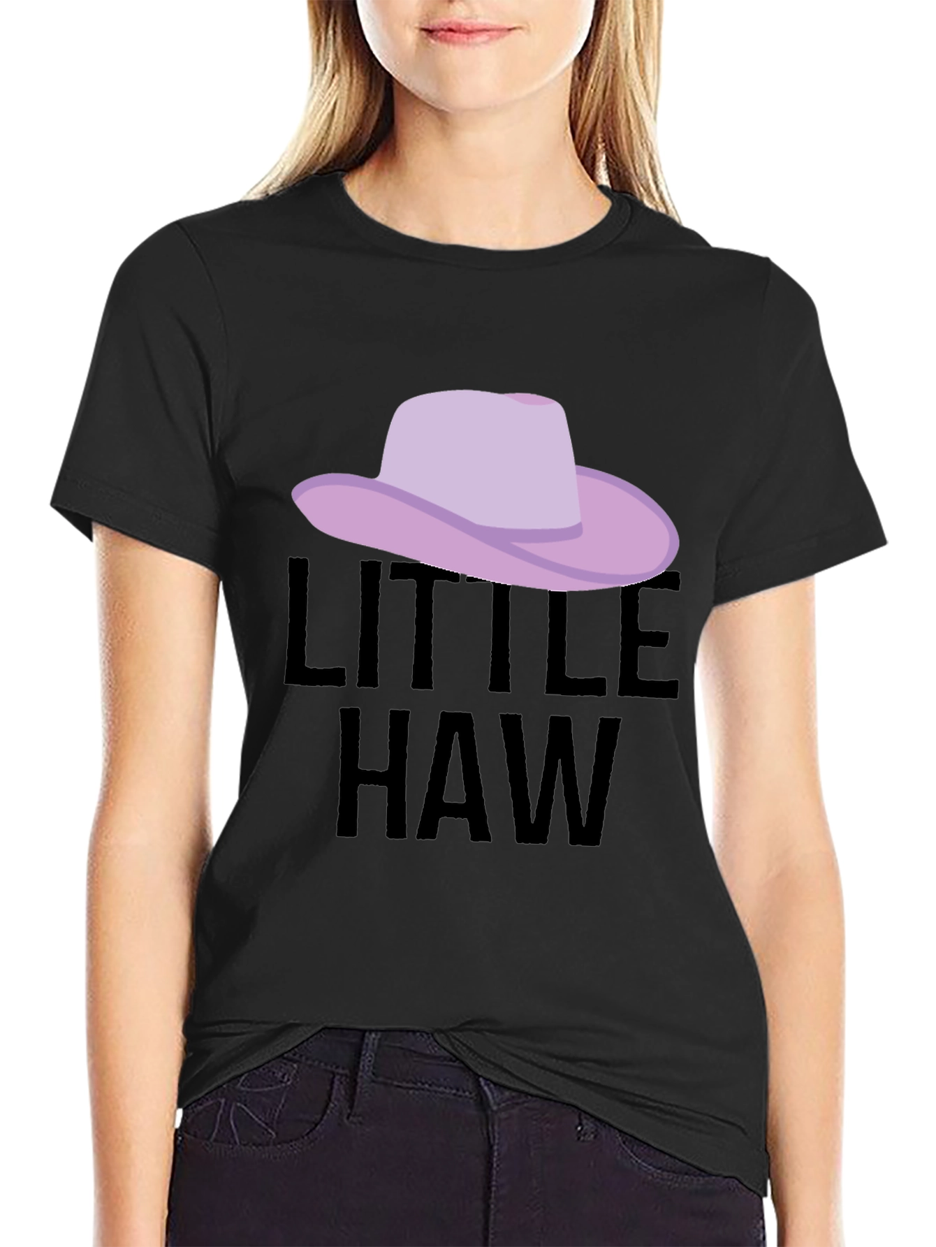 Black Little Haw T-Shirt - Novelty Cowboy Hat Tee view 2