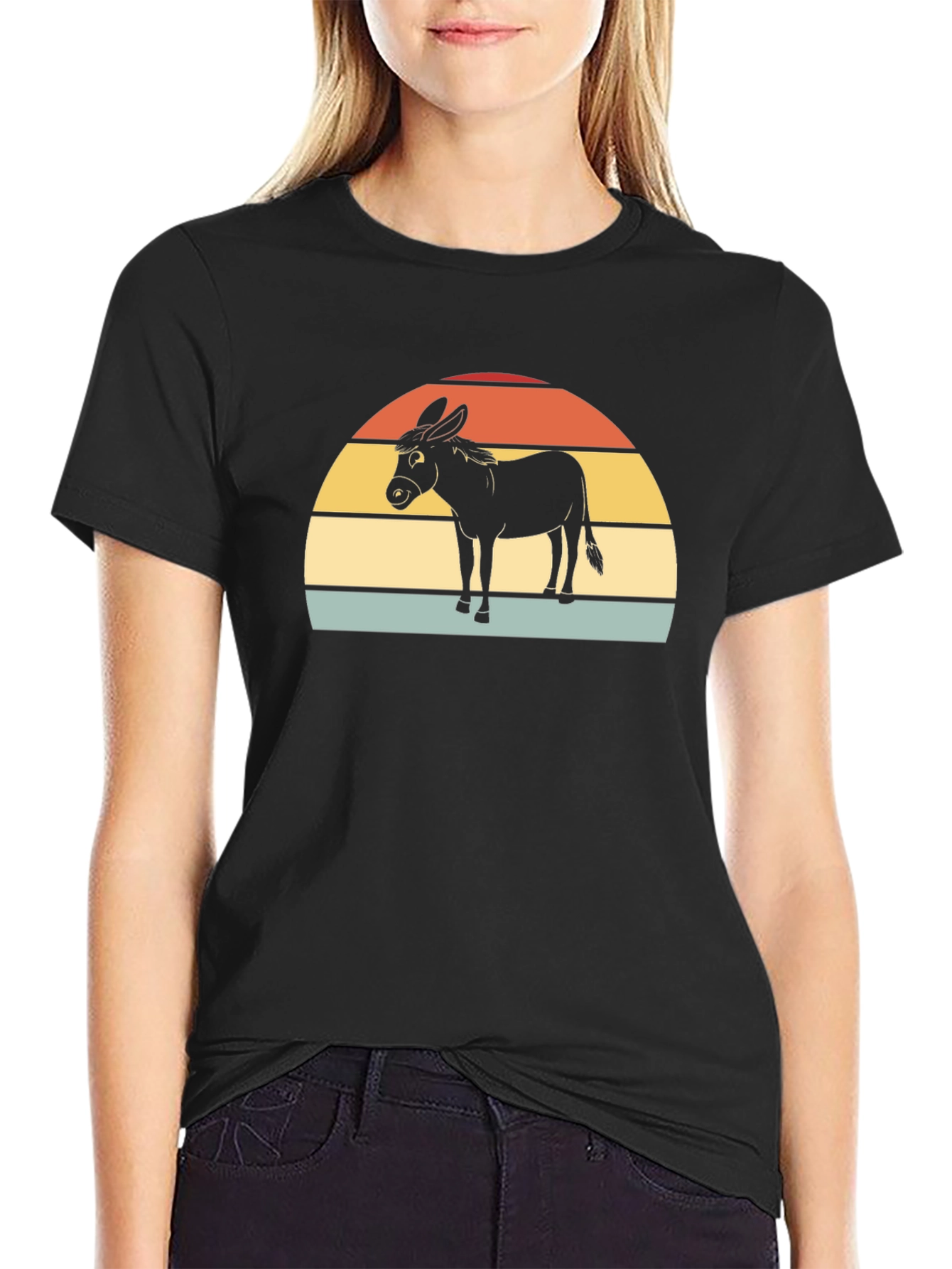 Black Retro Donkey T-Shirt - Vintage Style Farm Animal Tee view 2