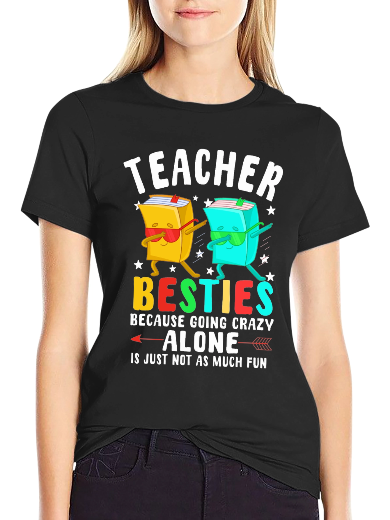 Black Teacher Besties T-Shirt Funny Teacher Gift view 2