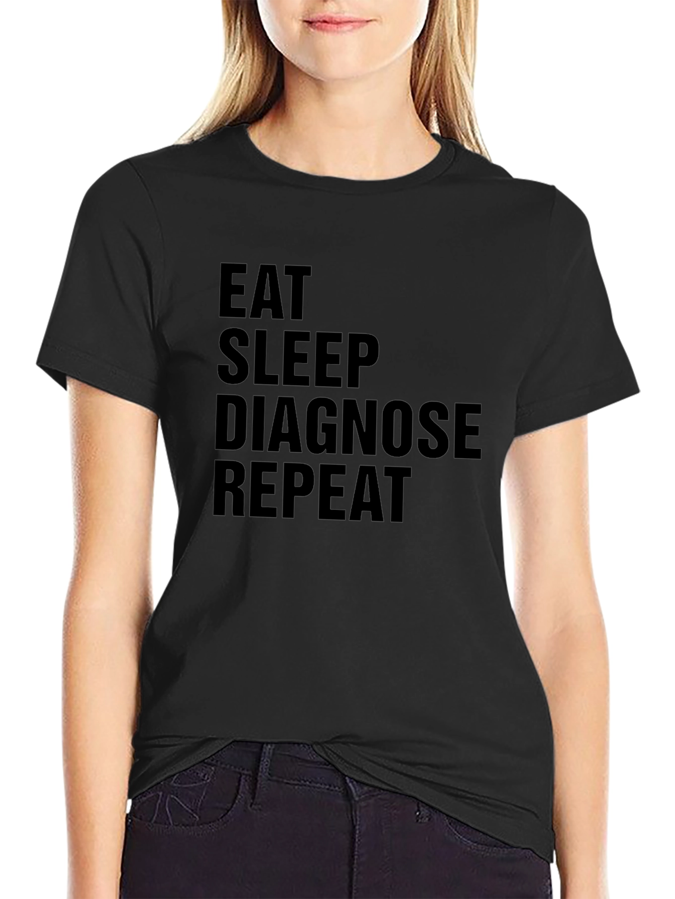 Black Eat Sleep Diagnose Repeat Black Graphic Tee view 2
