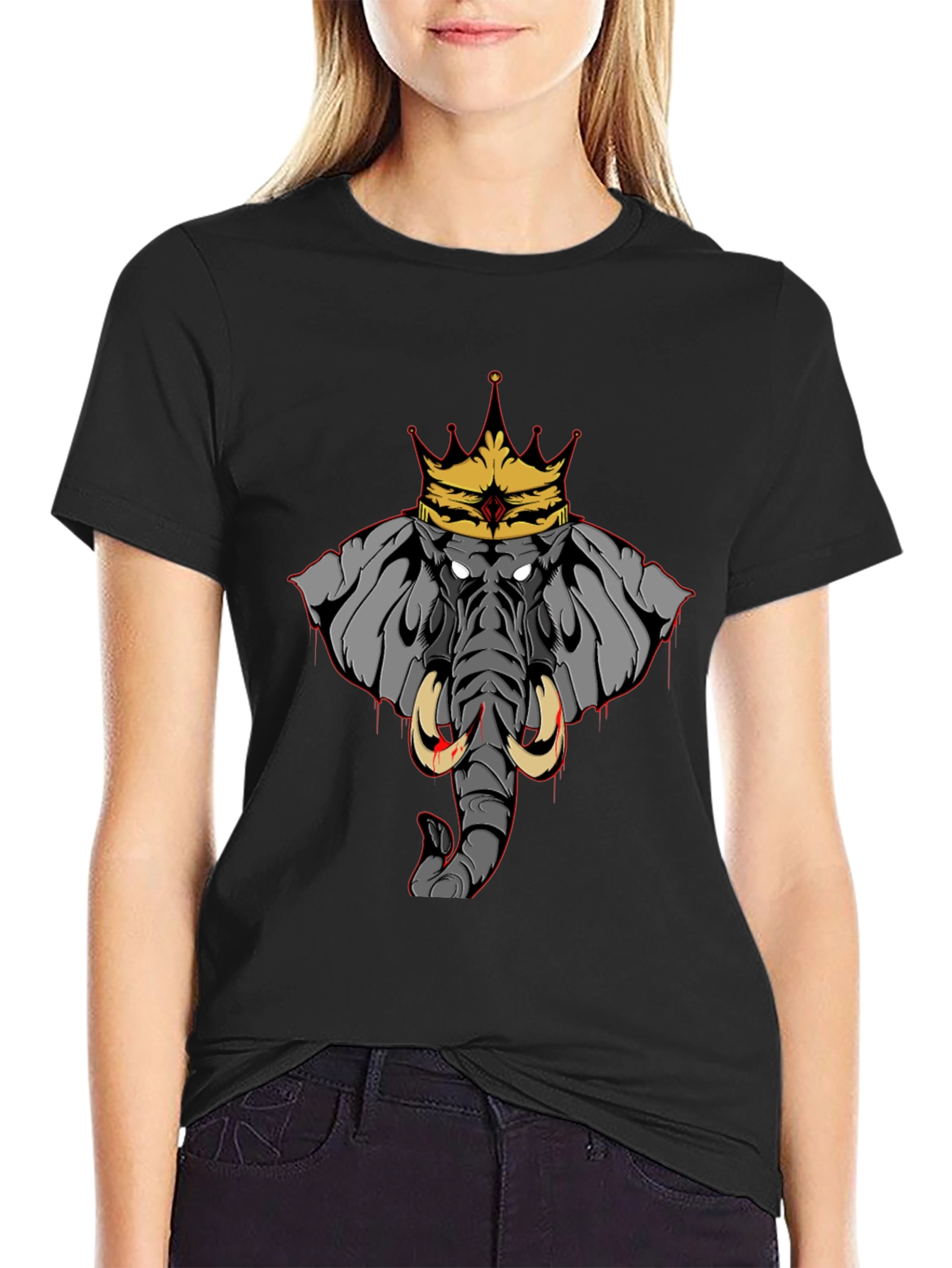 Black Elephant King Graphic Tee - Black Cotton T-Shirt view 2