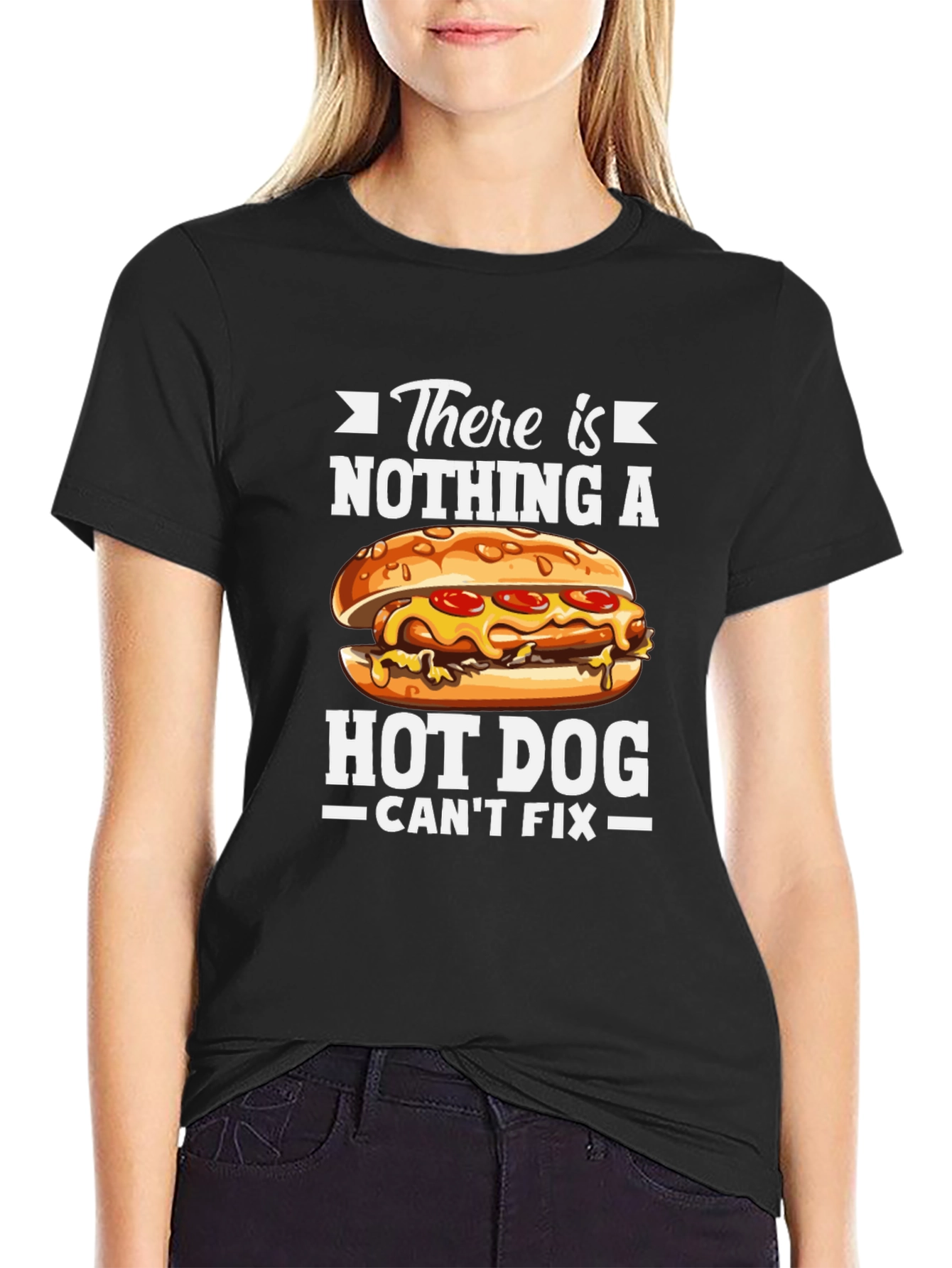 Black Funny Hot Dog Fix T-Shirt view 2