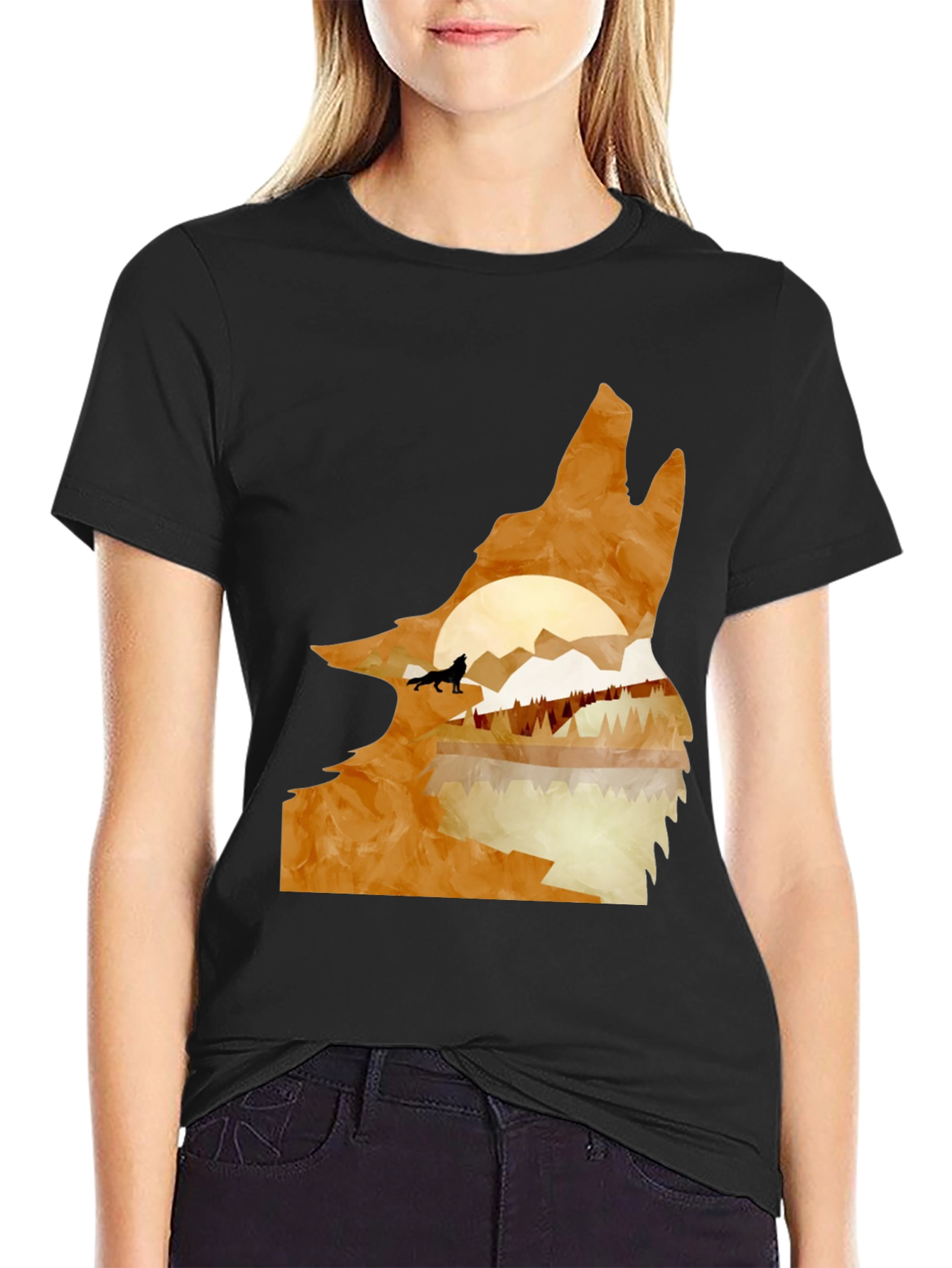 Black Wolf Silhouette Graphic Tee - Nature Inspired Design view 2