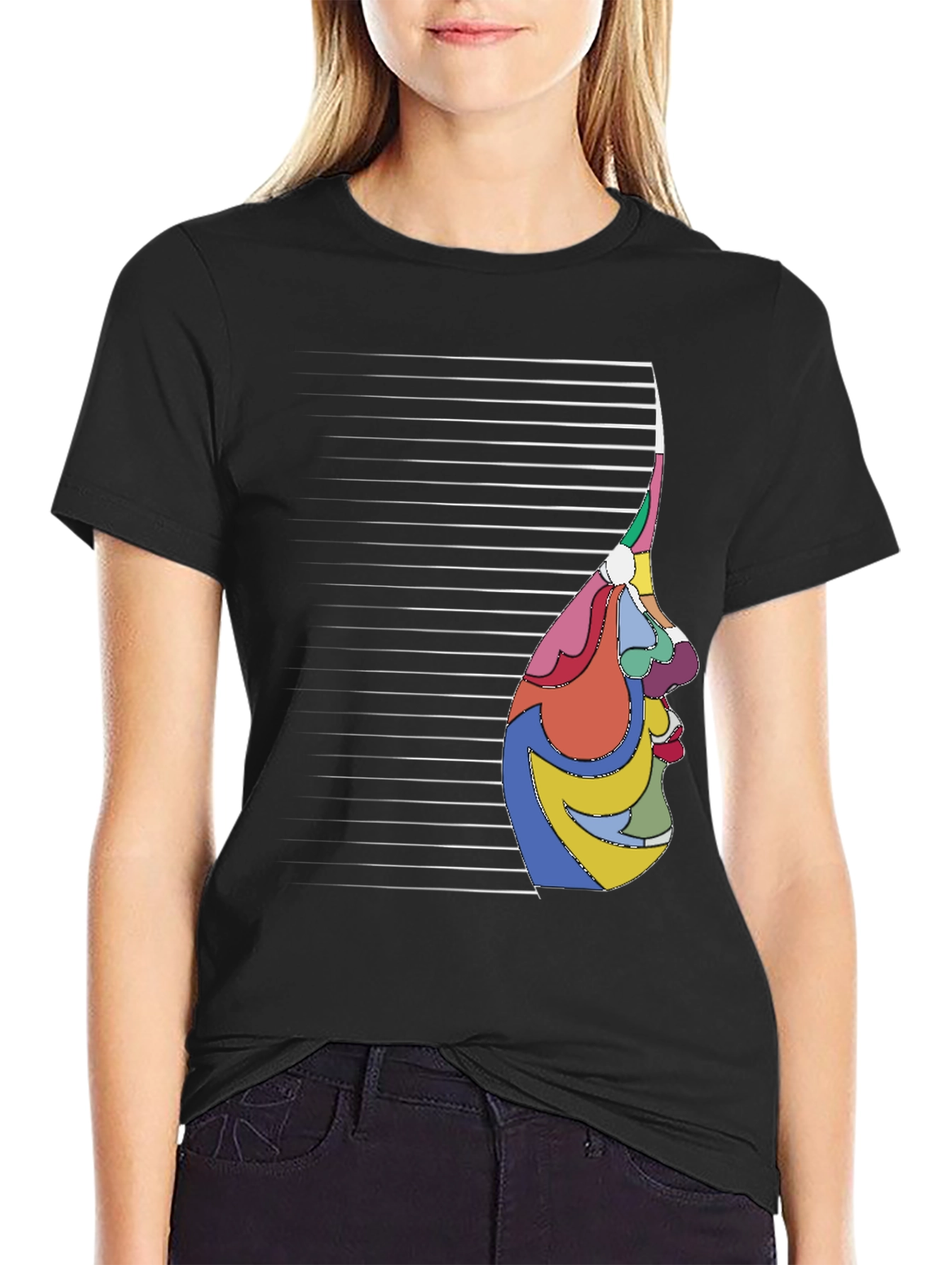 Black Abstract Face Graphic Tee - Modern Art Shirt view 2