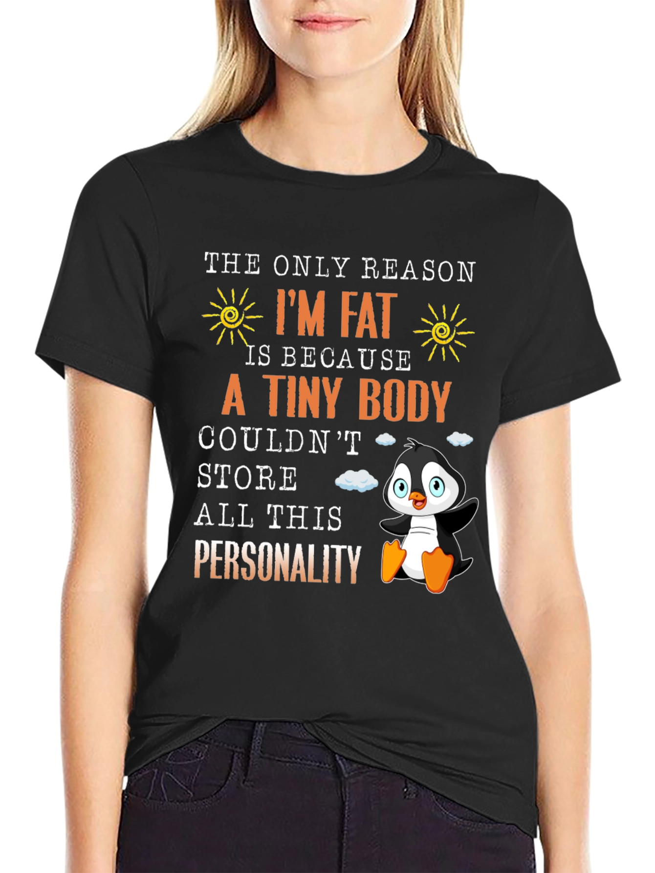Black Funny I'm Fat Penguin T-Shirt - Personality view 2