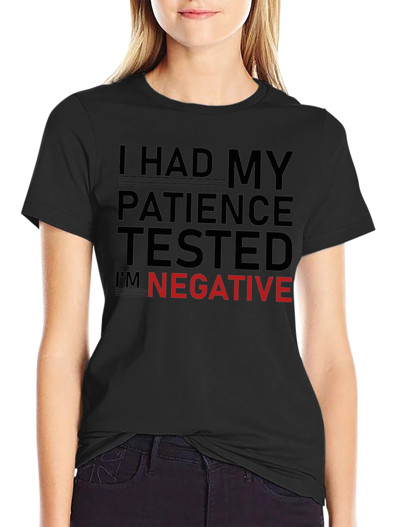 Black Patience Tested Negative Slogan T-Shirt view 2