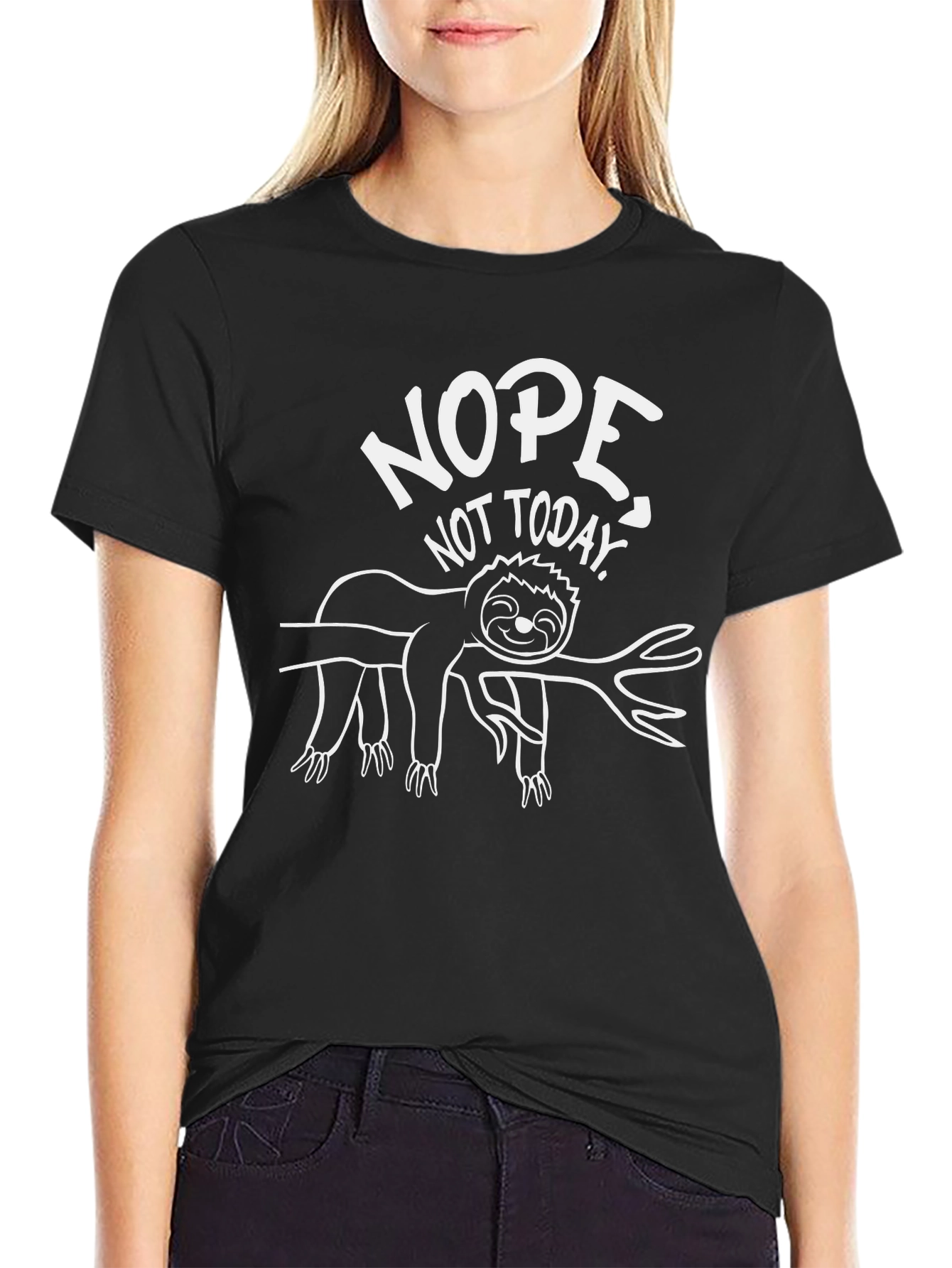Black Nope Not Today Sloth Graphic Tee view 2