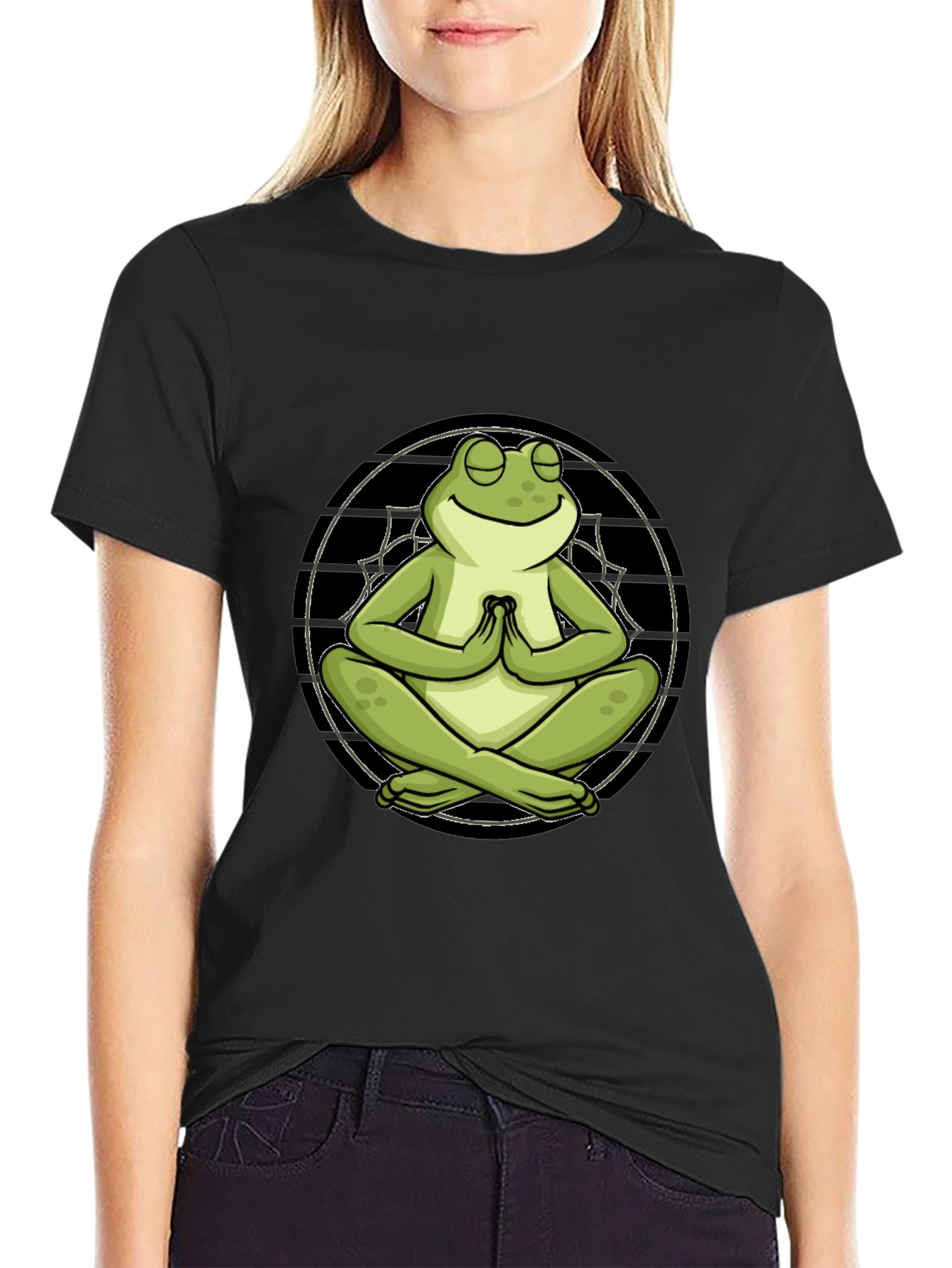 Black Meditating Frog T-Shirt - Relaxed Fit view 2