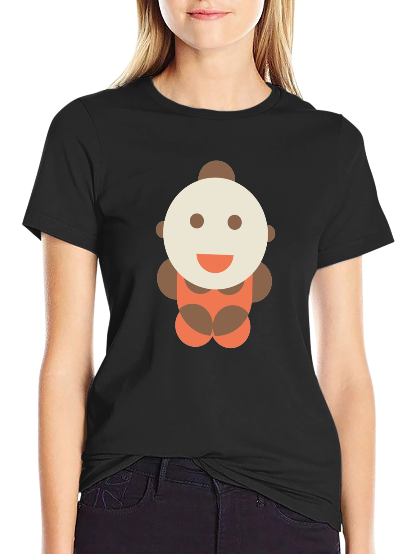 Black Cute Cartoon Character Black T-Shirt view 2