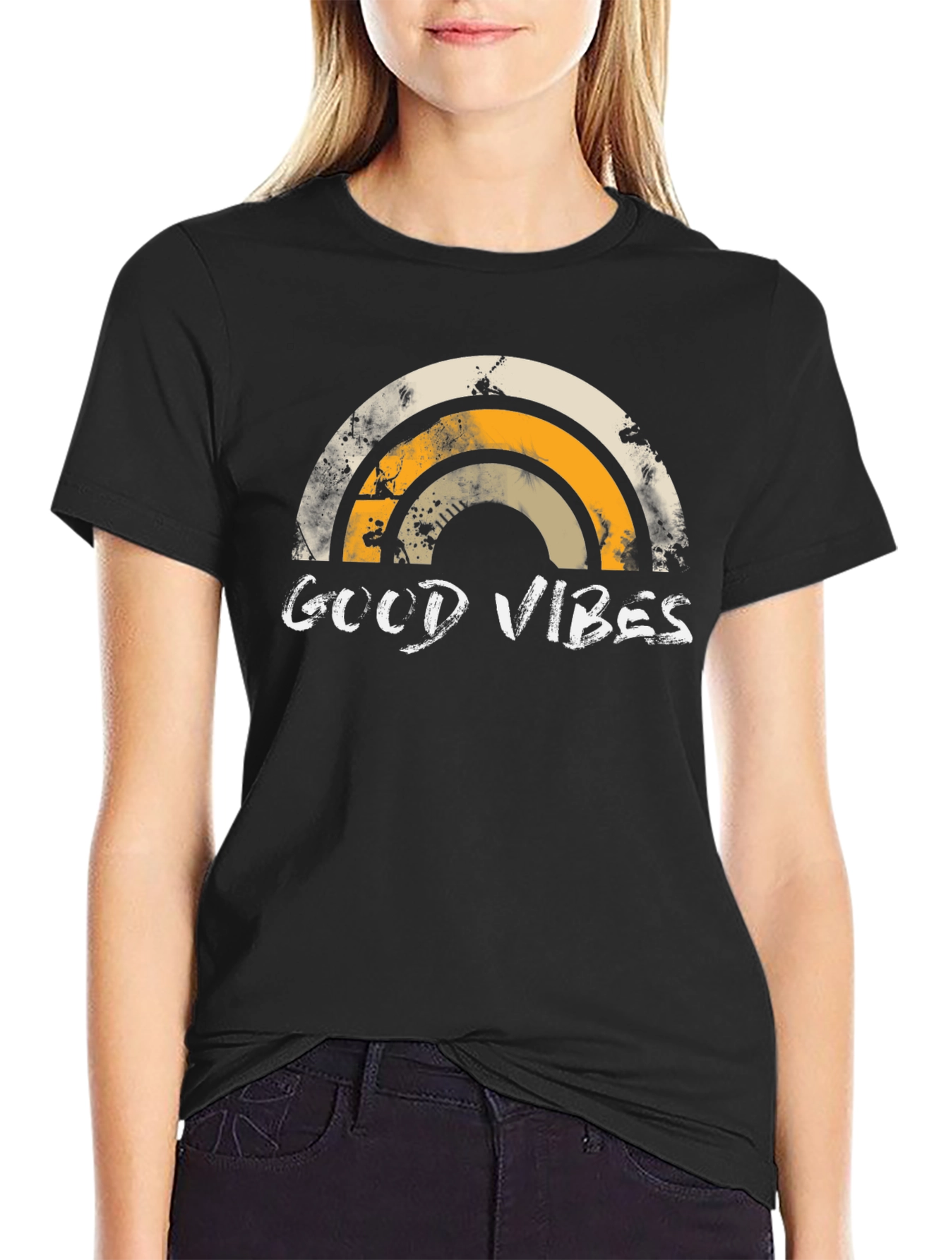 Black Good Vibes Rainbow Graphic Tee view 2