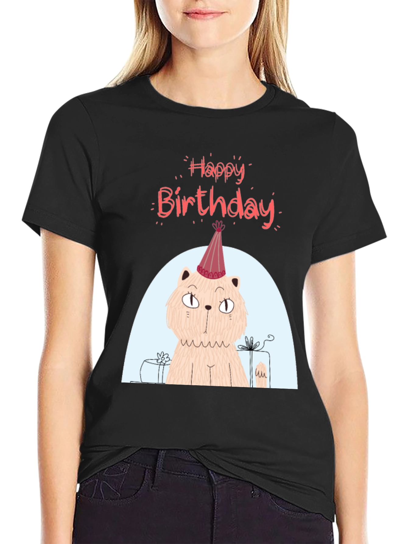Black Birthday Cat T-Shirt - Fun Party Tee view 2