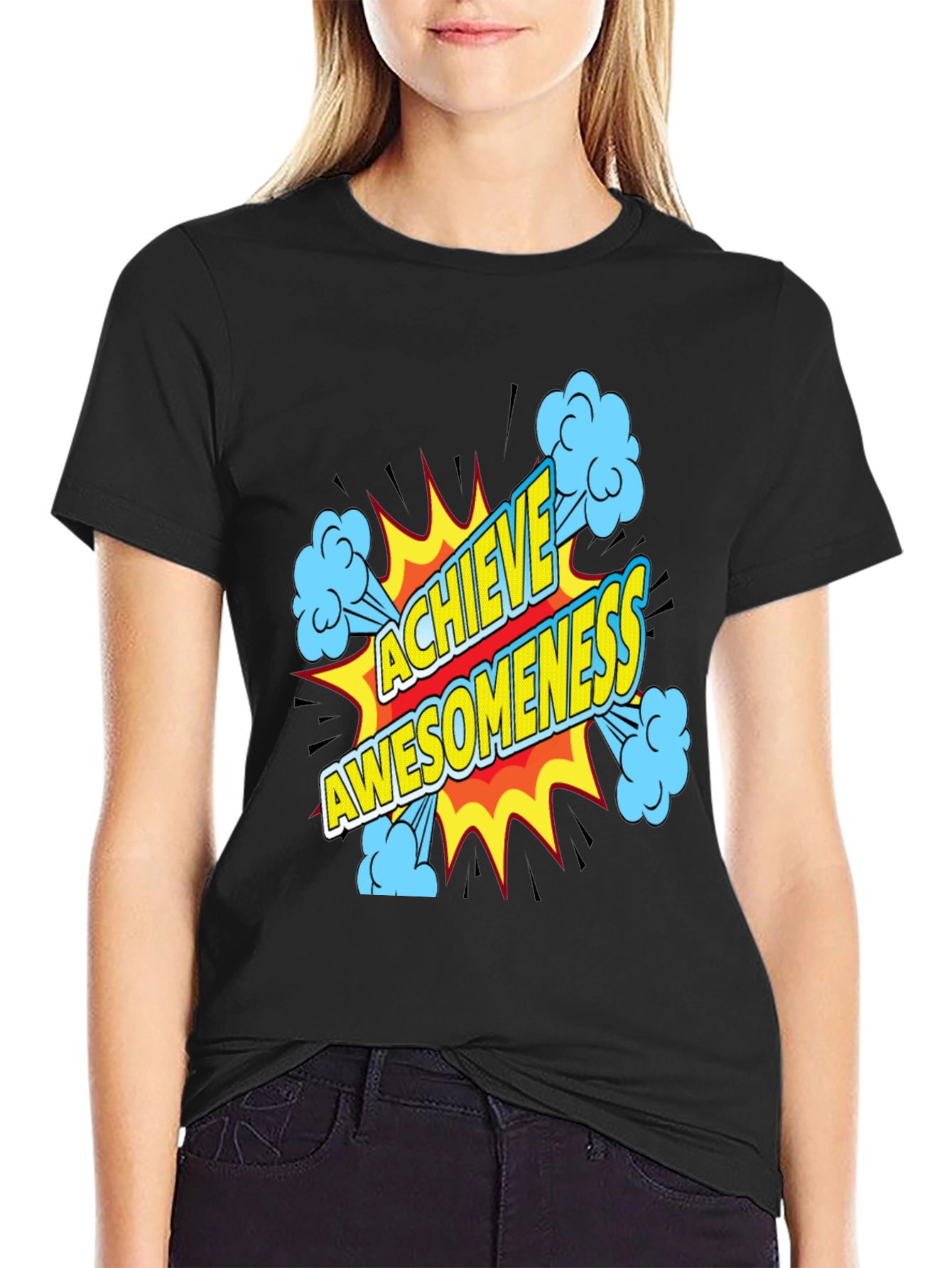 Black Achieve Awesomeness Graphic Black T-Shirt view 2